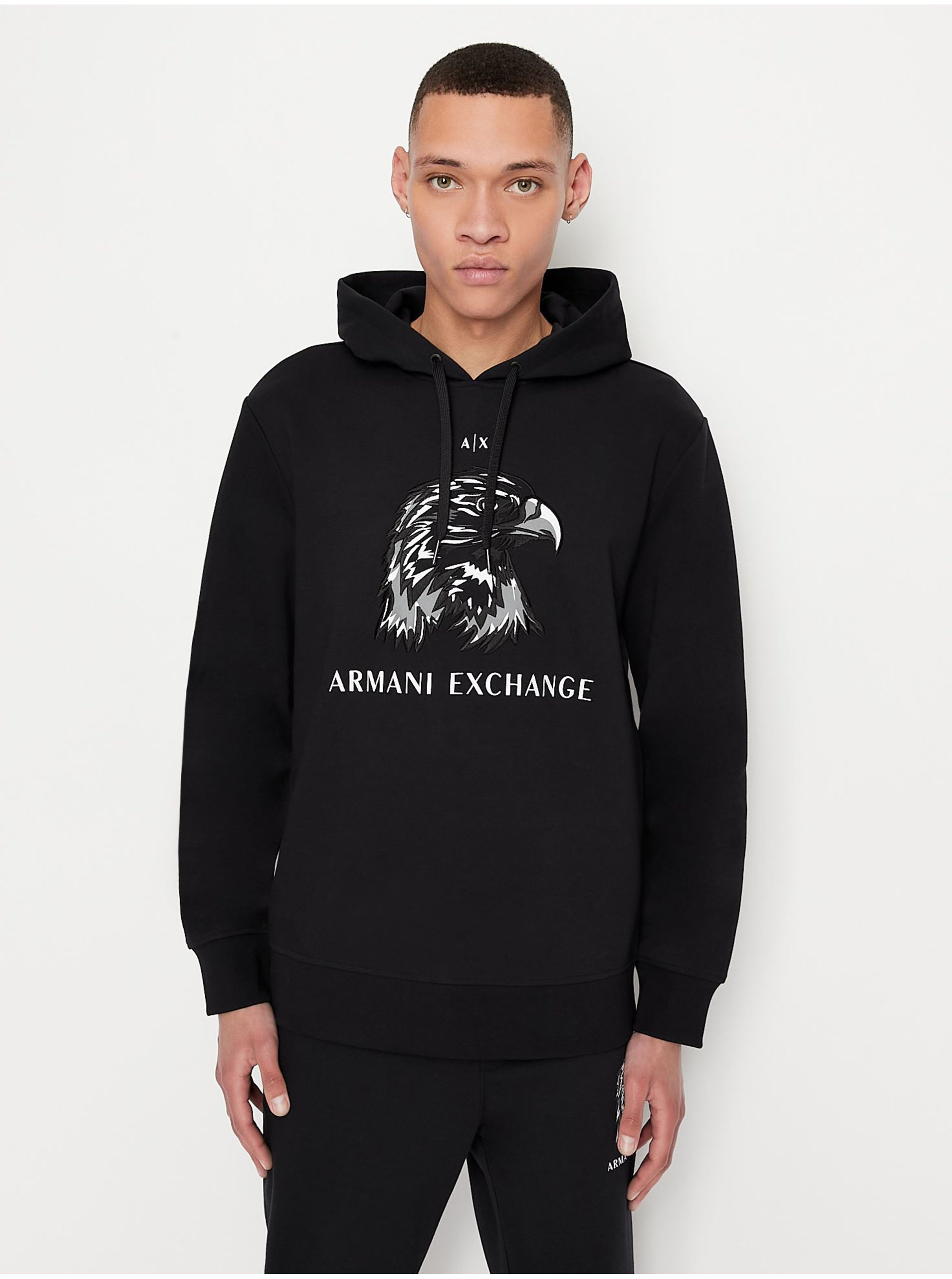 Levně Černá pánská mikina s kapucí Armani Exchange