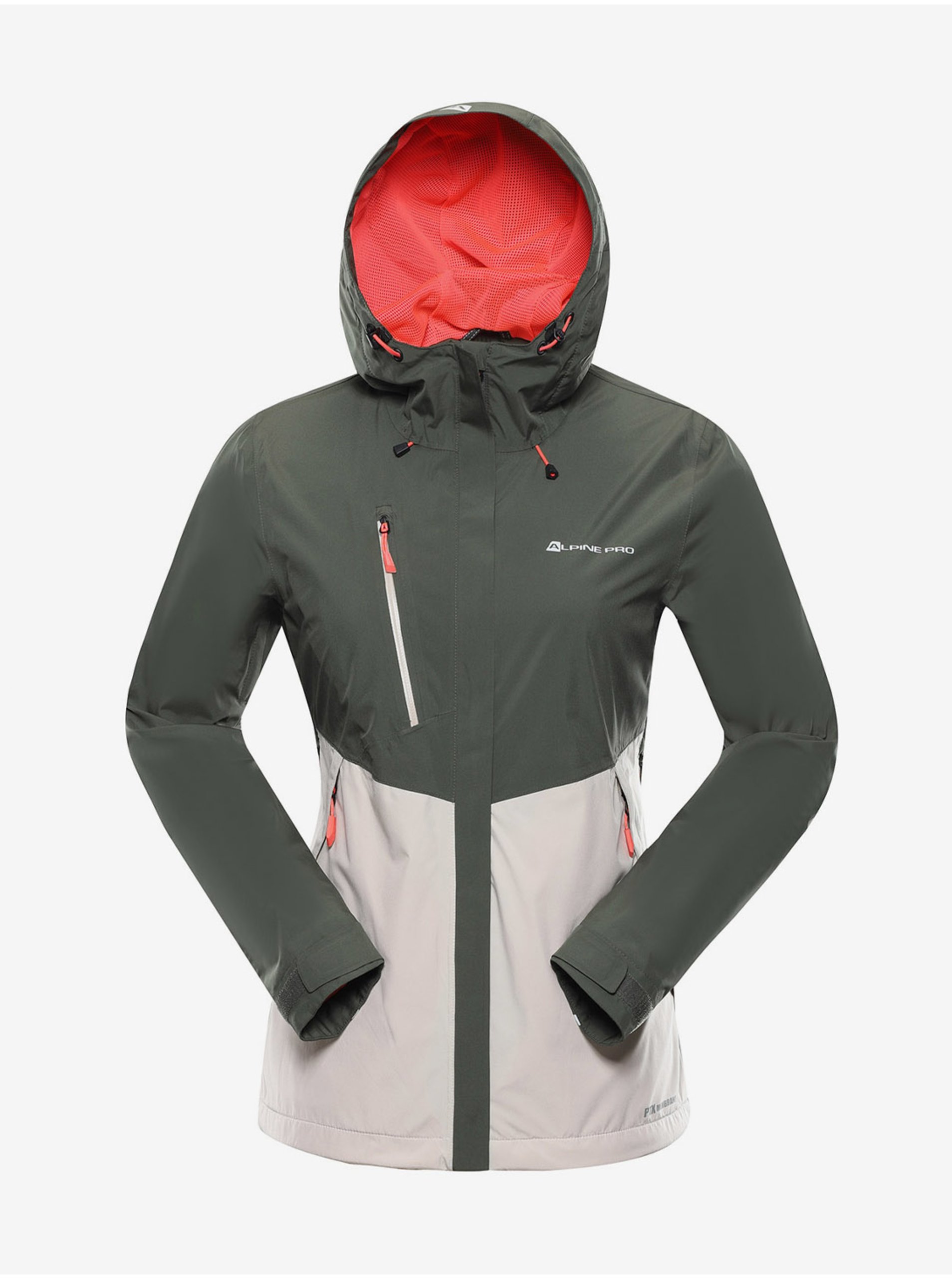 Levně Béžovo-khaki dámská sportovní bunda s kapucí Alpine Pro LANKA