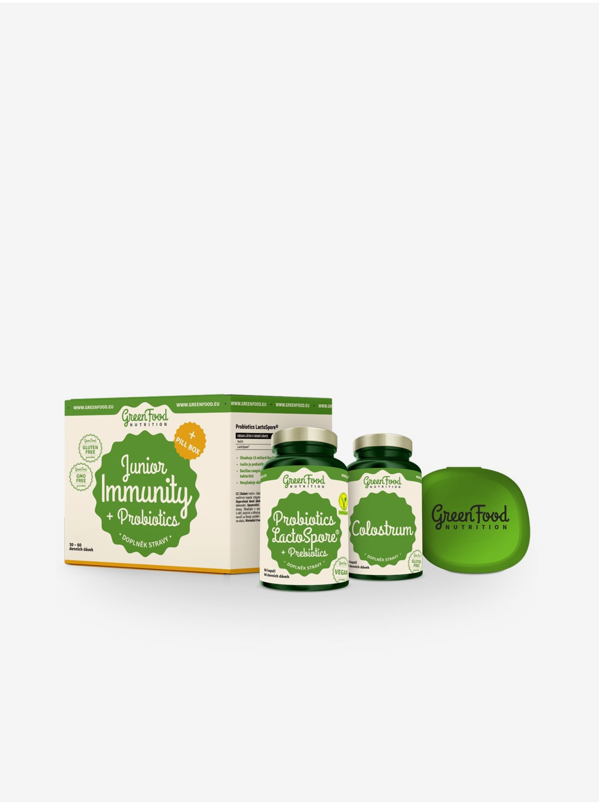 Levně Sada Junior Immunity & Probiotics + dárek Pill Box GreenFood Nutrition