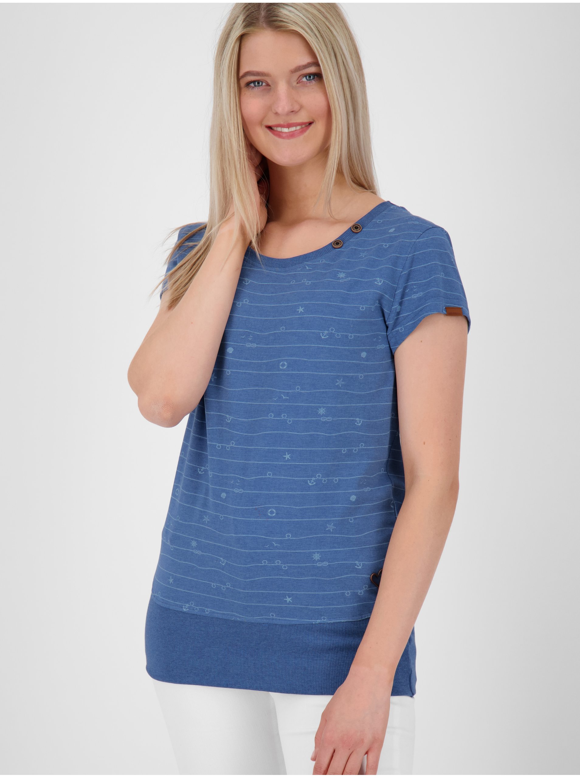 Levně Modré dámské vzorované tričko Alife and Kickin