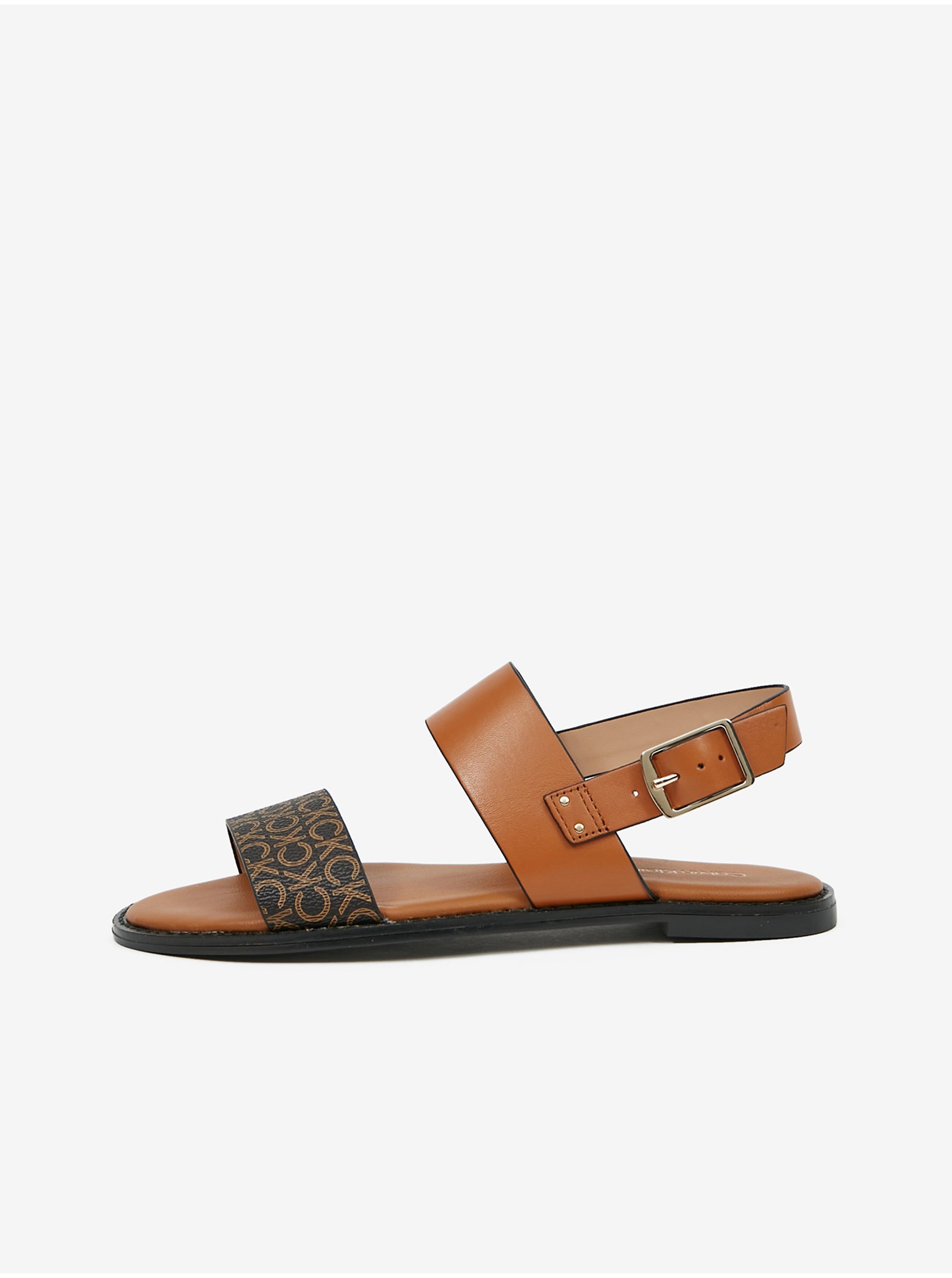 Levně Hnědé dámské kožené sandály Calvin Klein
