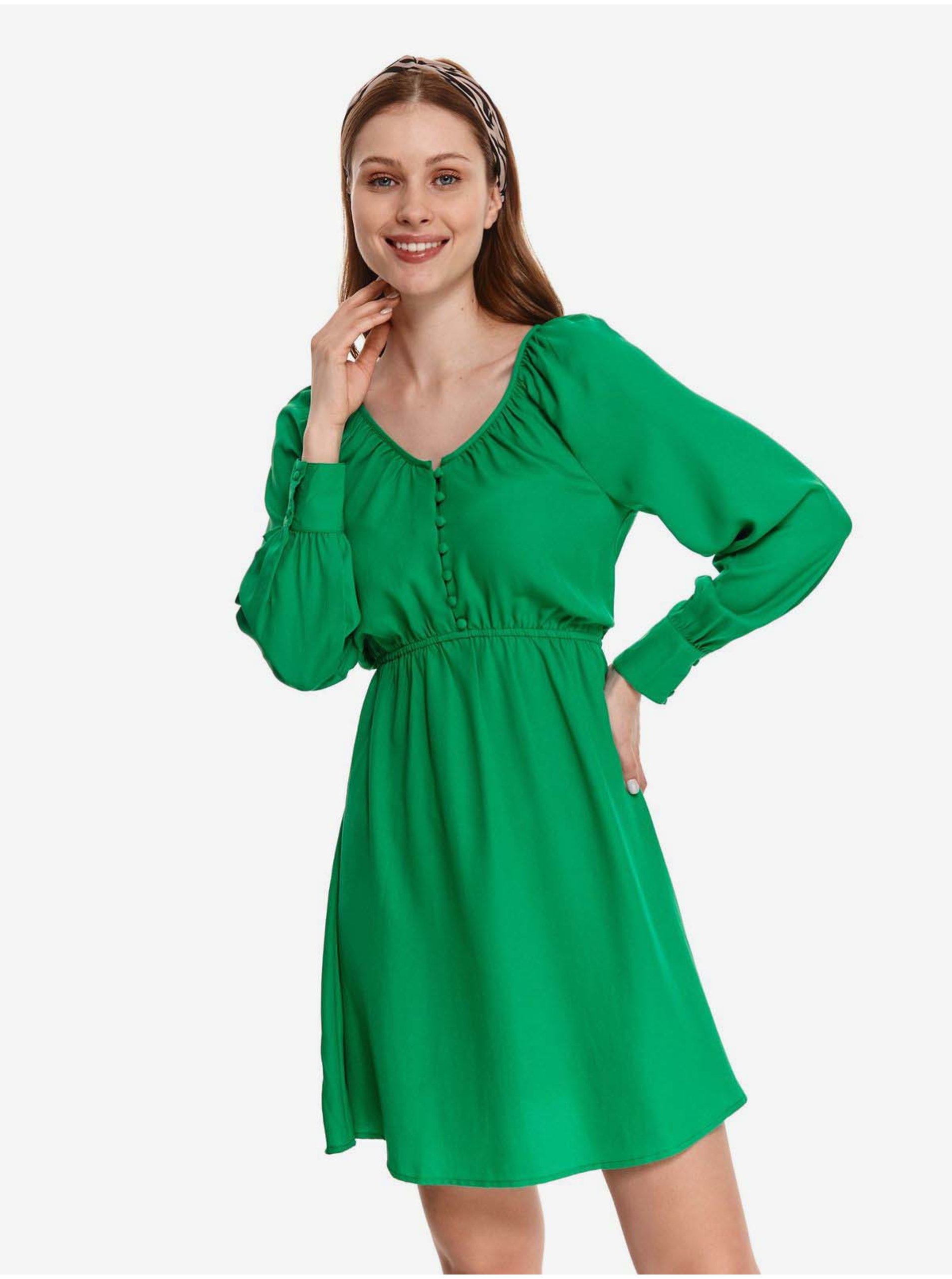 Levně Zelené dámské šaty s knoflíky TOP SECRET