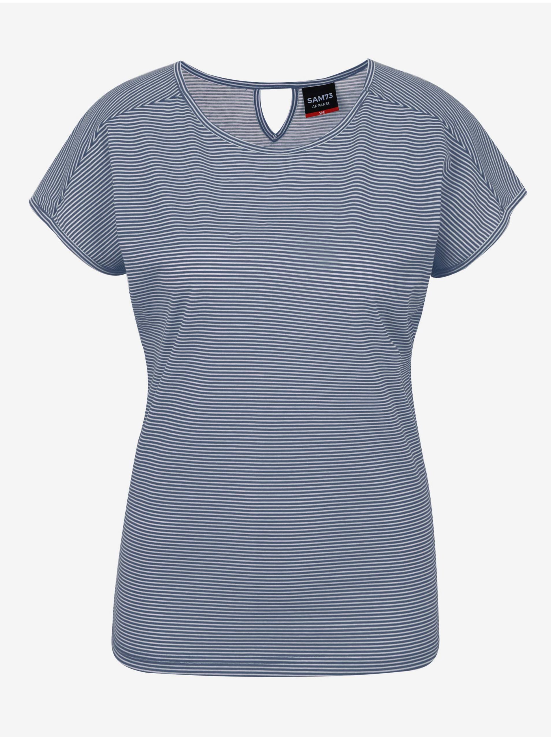 Lacno Modré dámske pruhované basic tričko SAM 73 Celeste