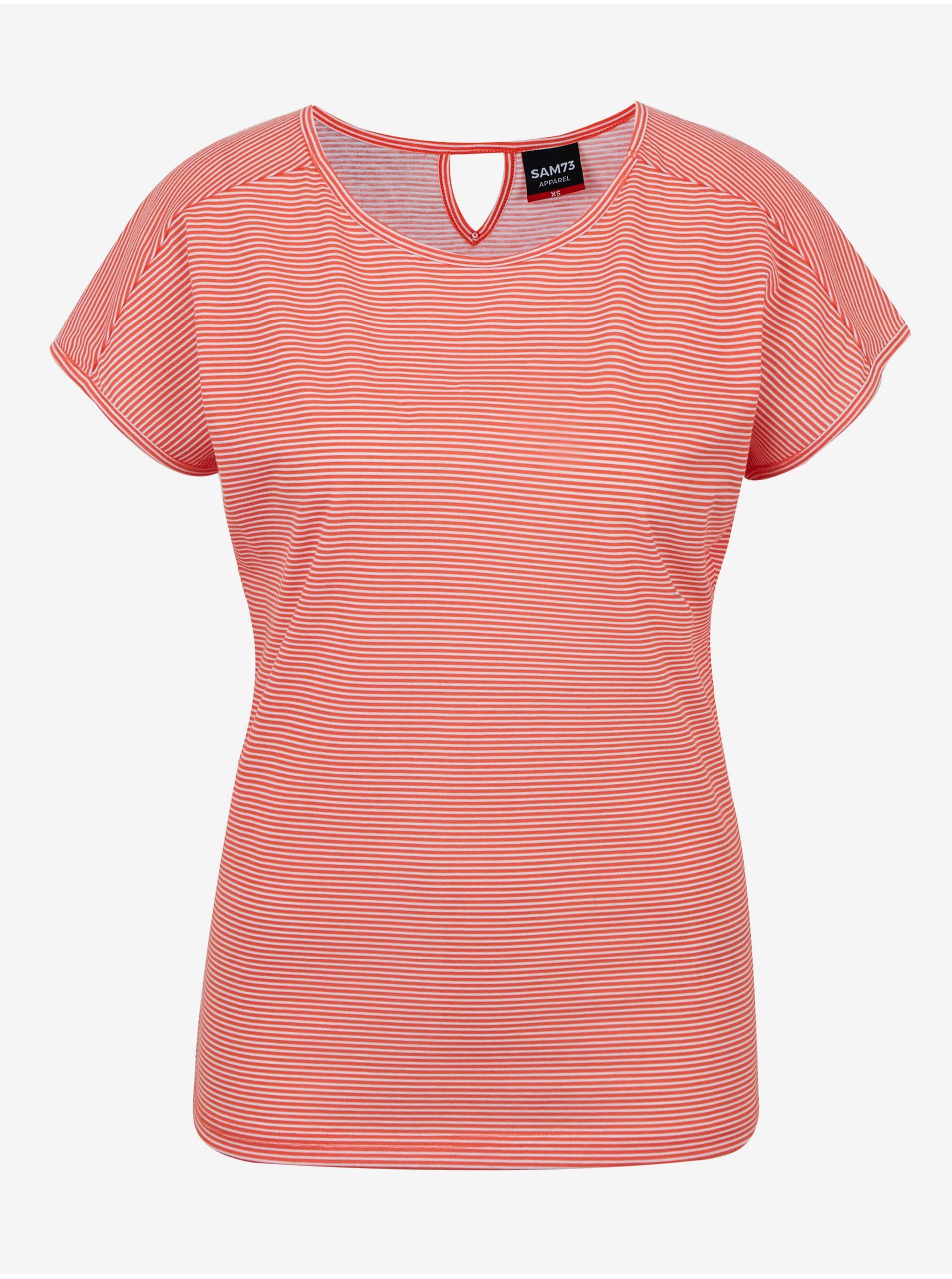Lacno Oranžové dámske pruhované basic tričko SAM 73 Celeste