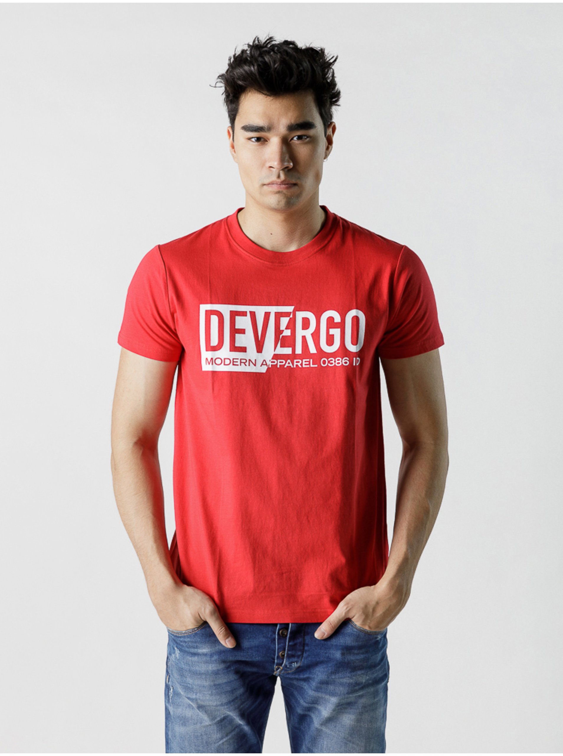 Levně Červené pánské tričko Devergo