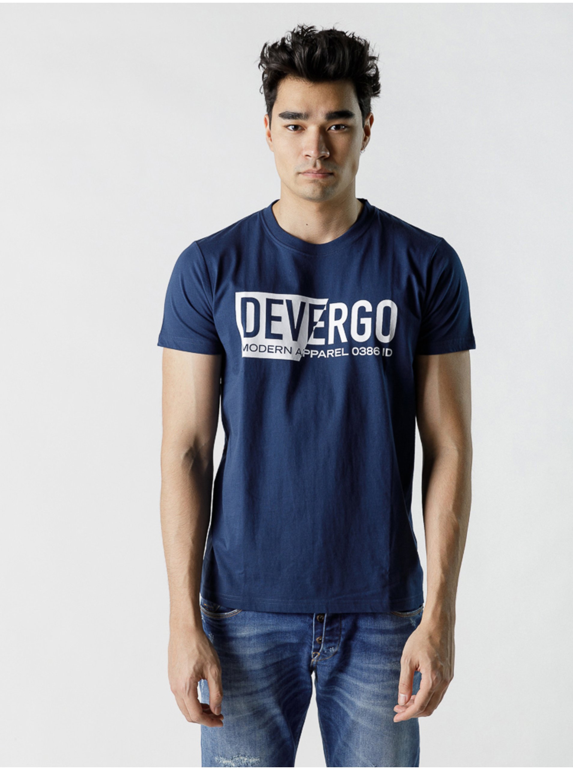 Levně Tmavě modré pánské tričko Devergo