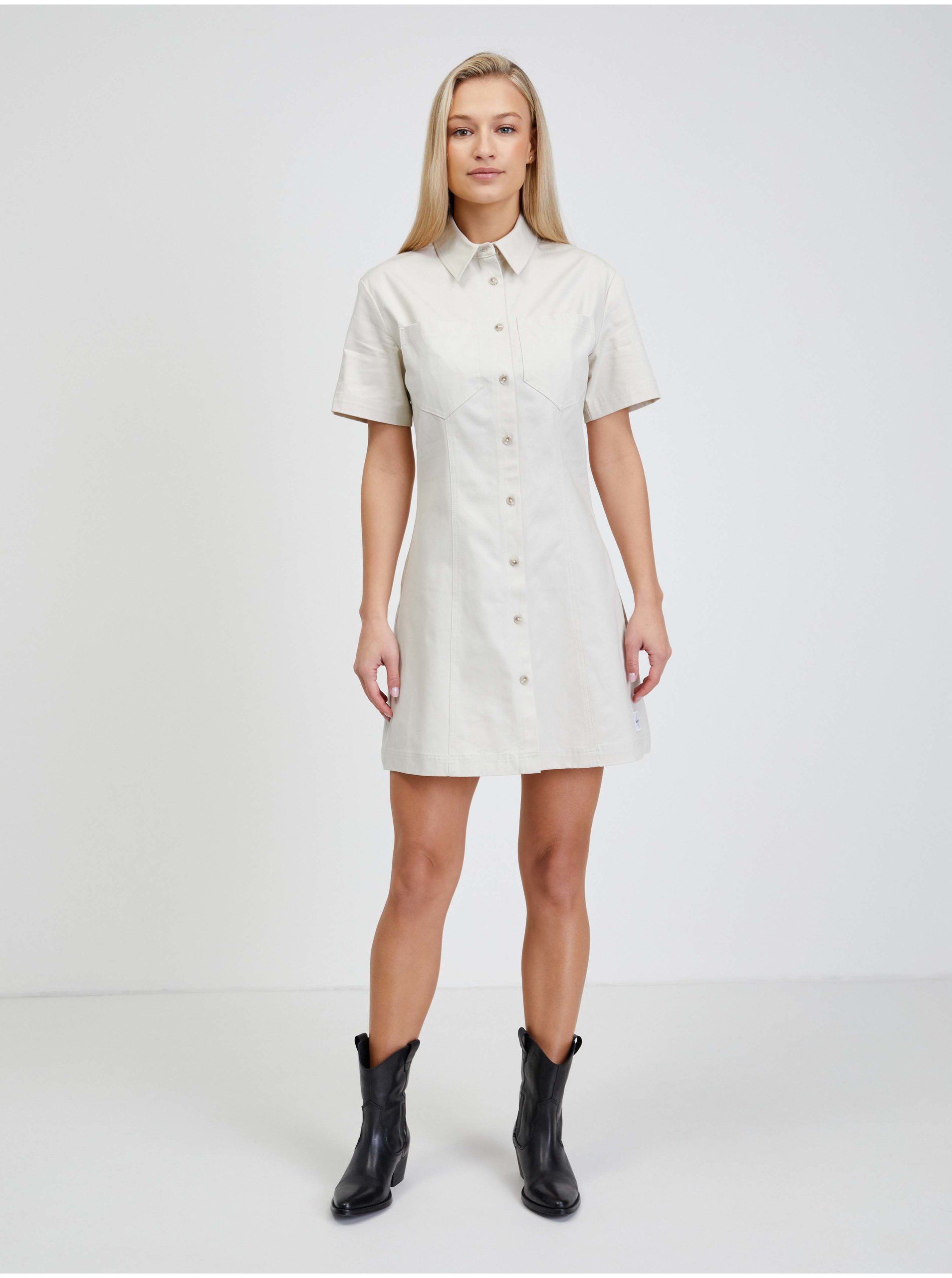 E-shop Krémové dámské košilové šaty Calvin Klein Jeans