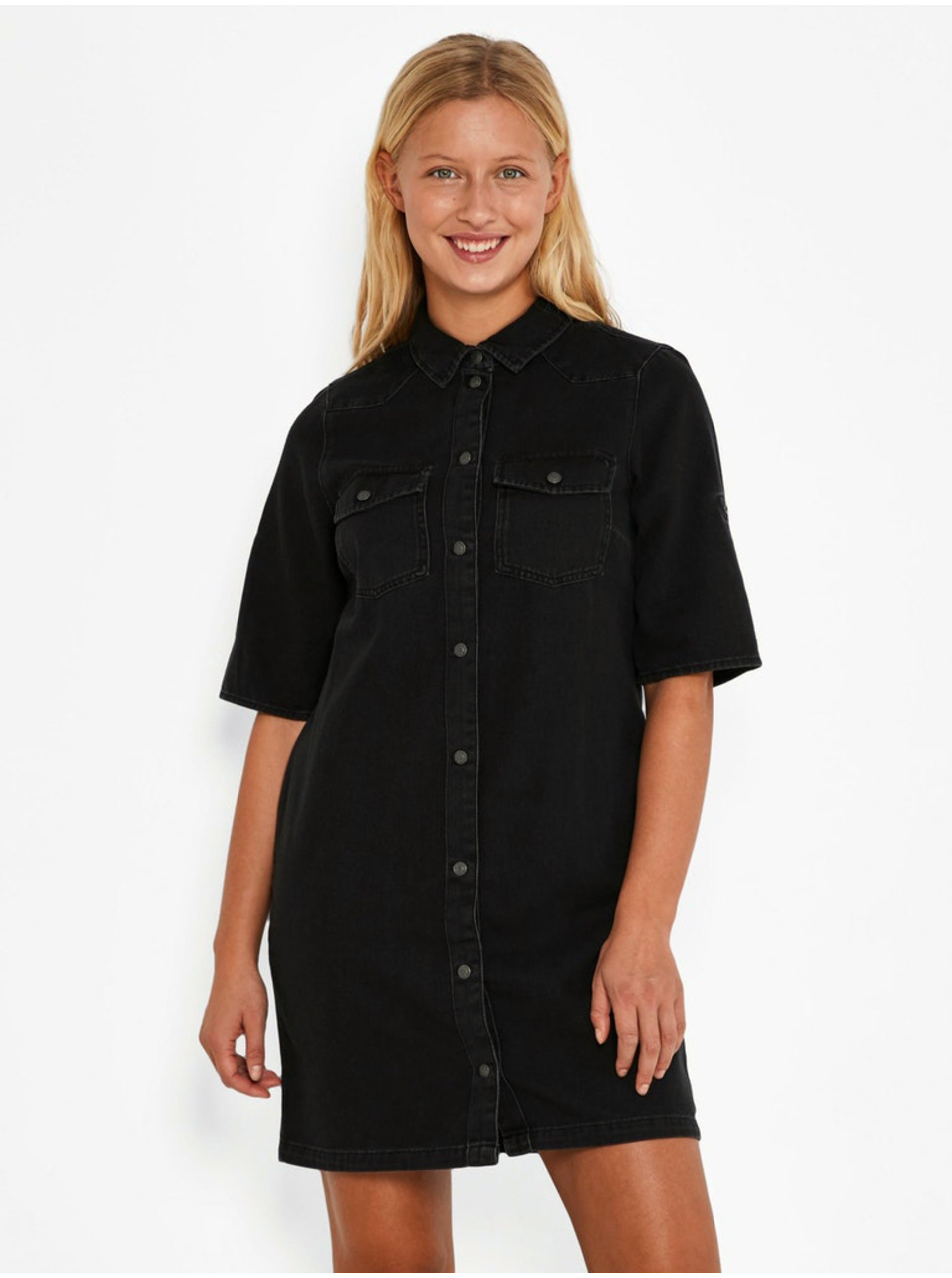 E-shop Černé džínové košilové šaty Noisy May Signe