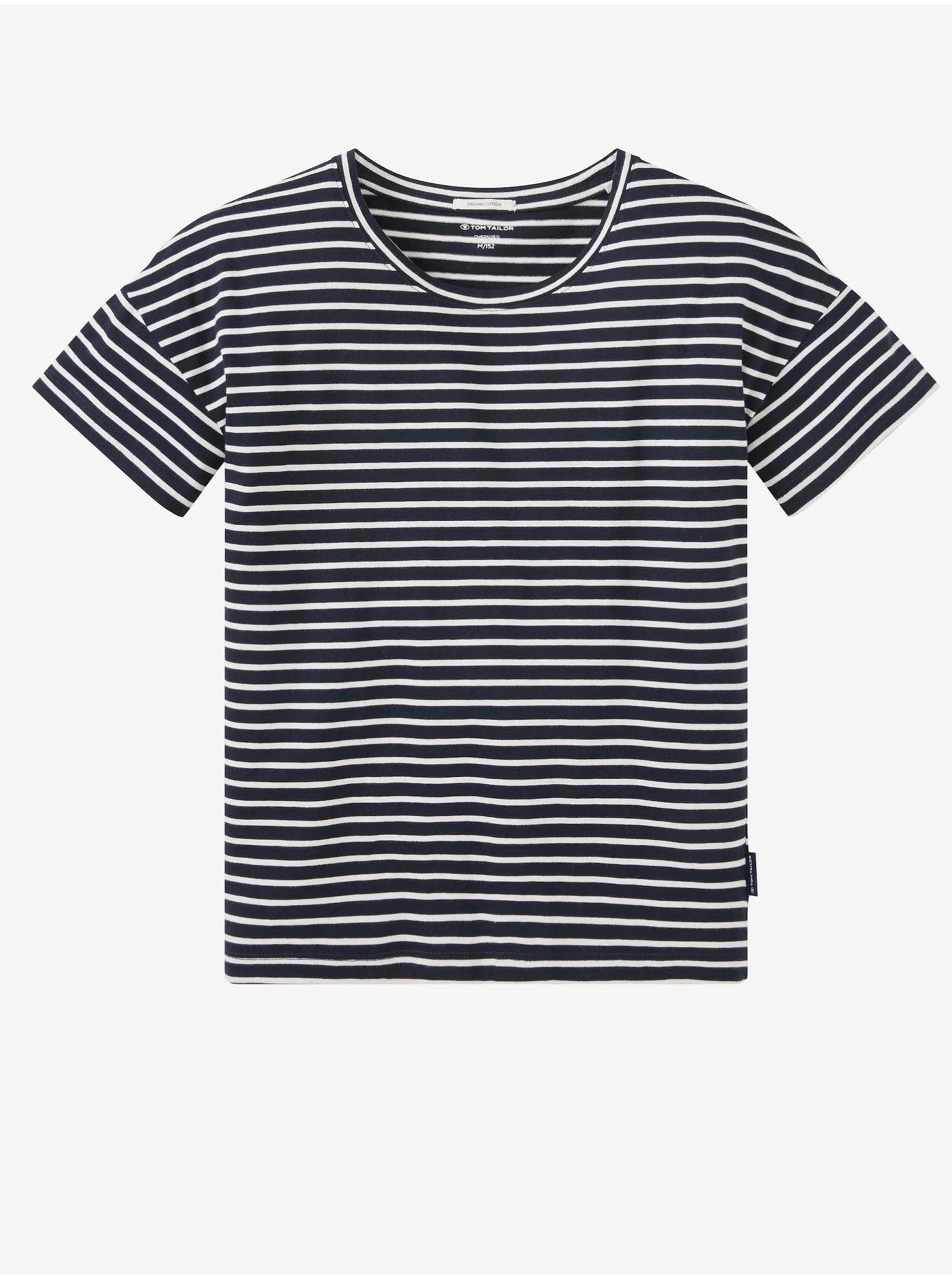 E-shop Tmavě modré holčičí pruhované oversize tričko Tom Tailor