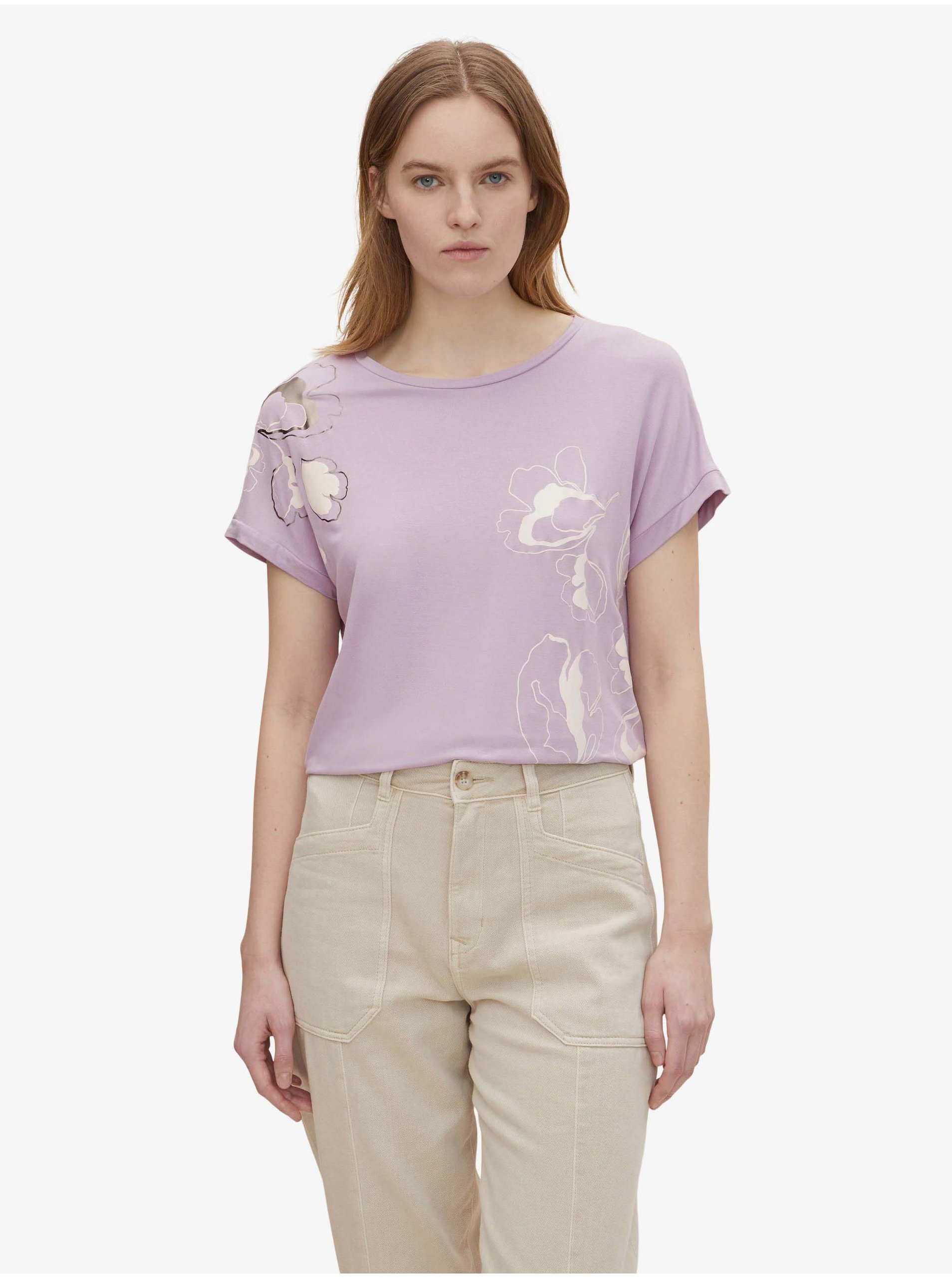 Lacno Svetlofialové dámske tričko s potlačou Tom Tailor
