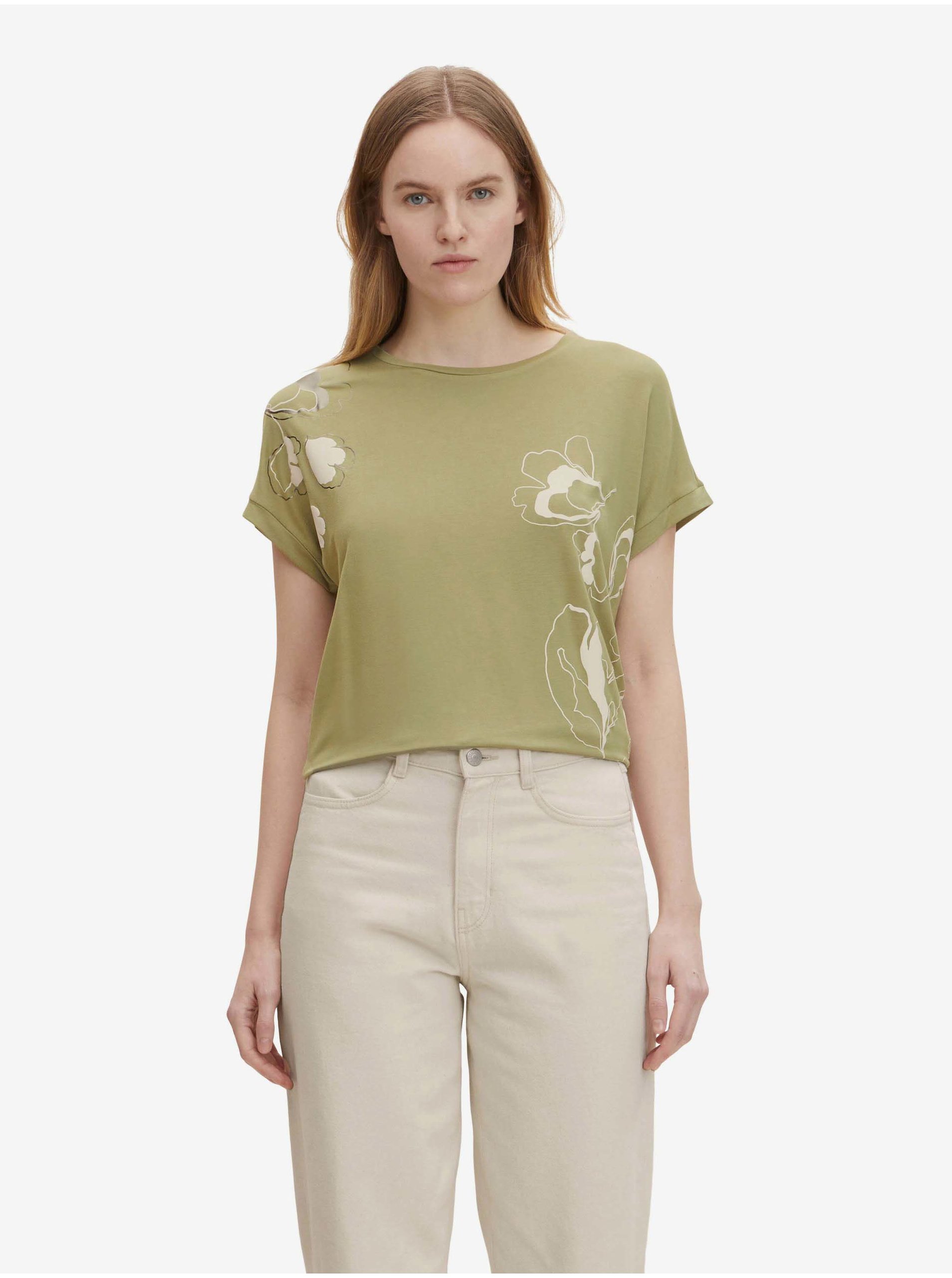 Levně Světle zelené dámské tričko s potiskem Tom Tailor