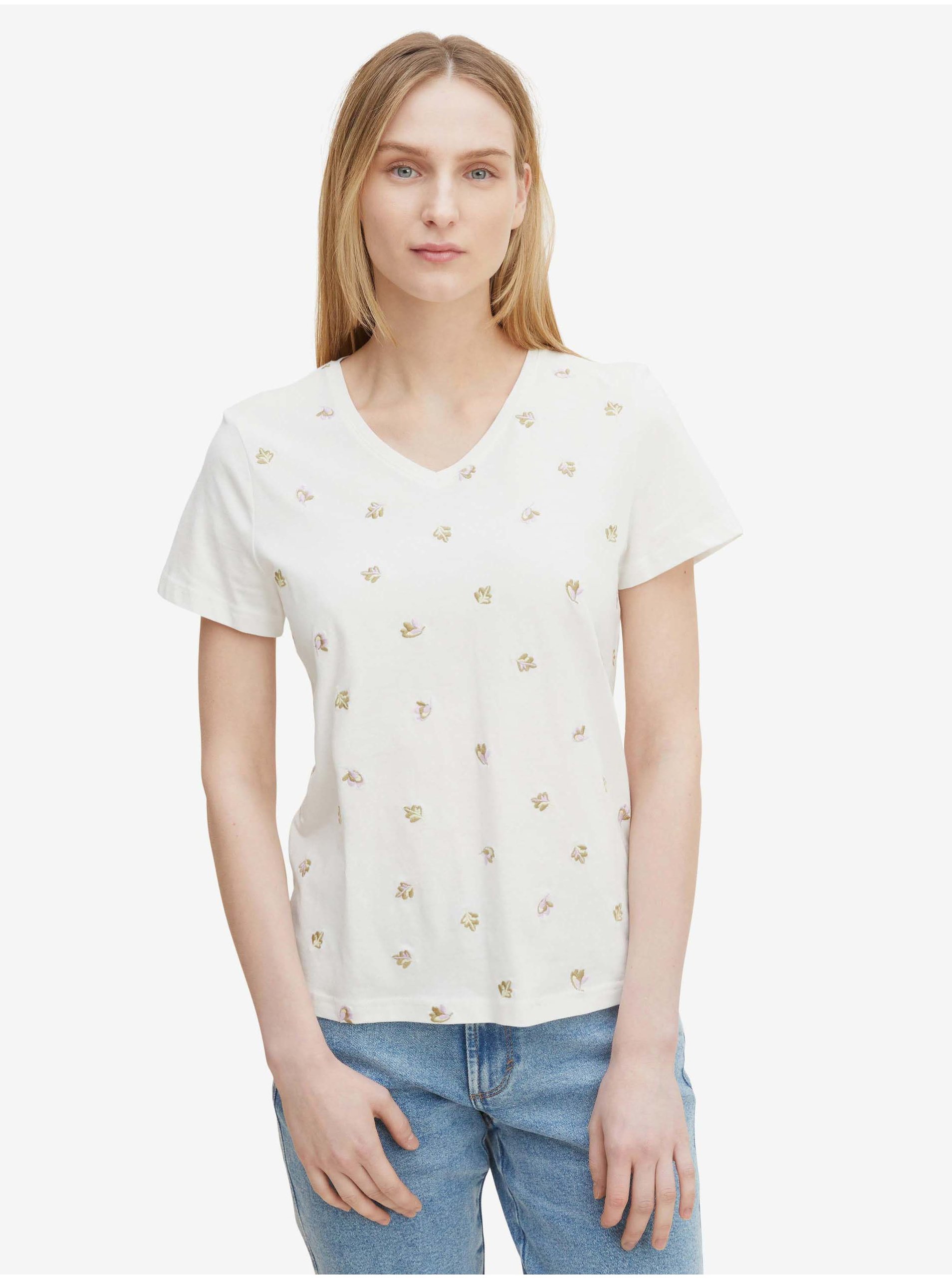 Levně Bílé dámské vzorované tričko Tom Tailor