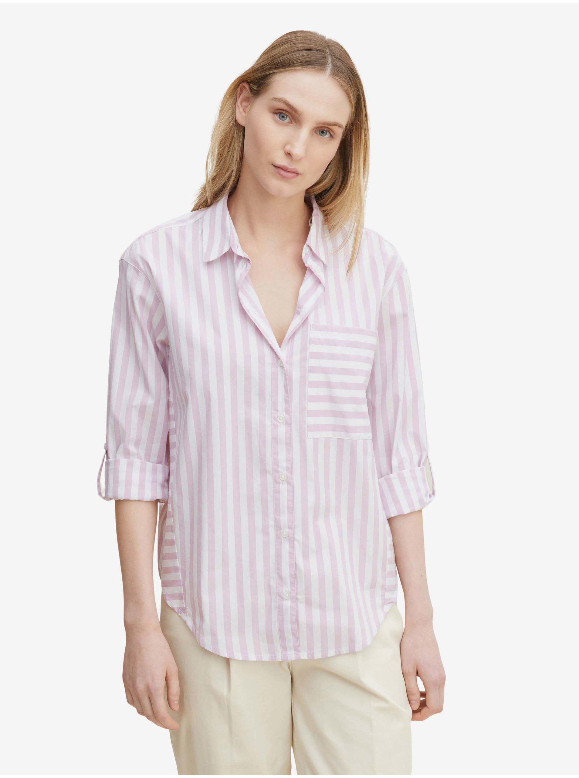 Levně Bílo-světle fialová dámská pruhovaná košile Tom Tailor