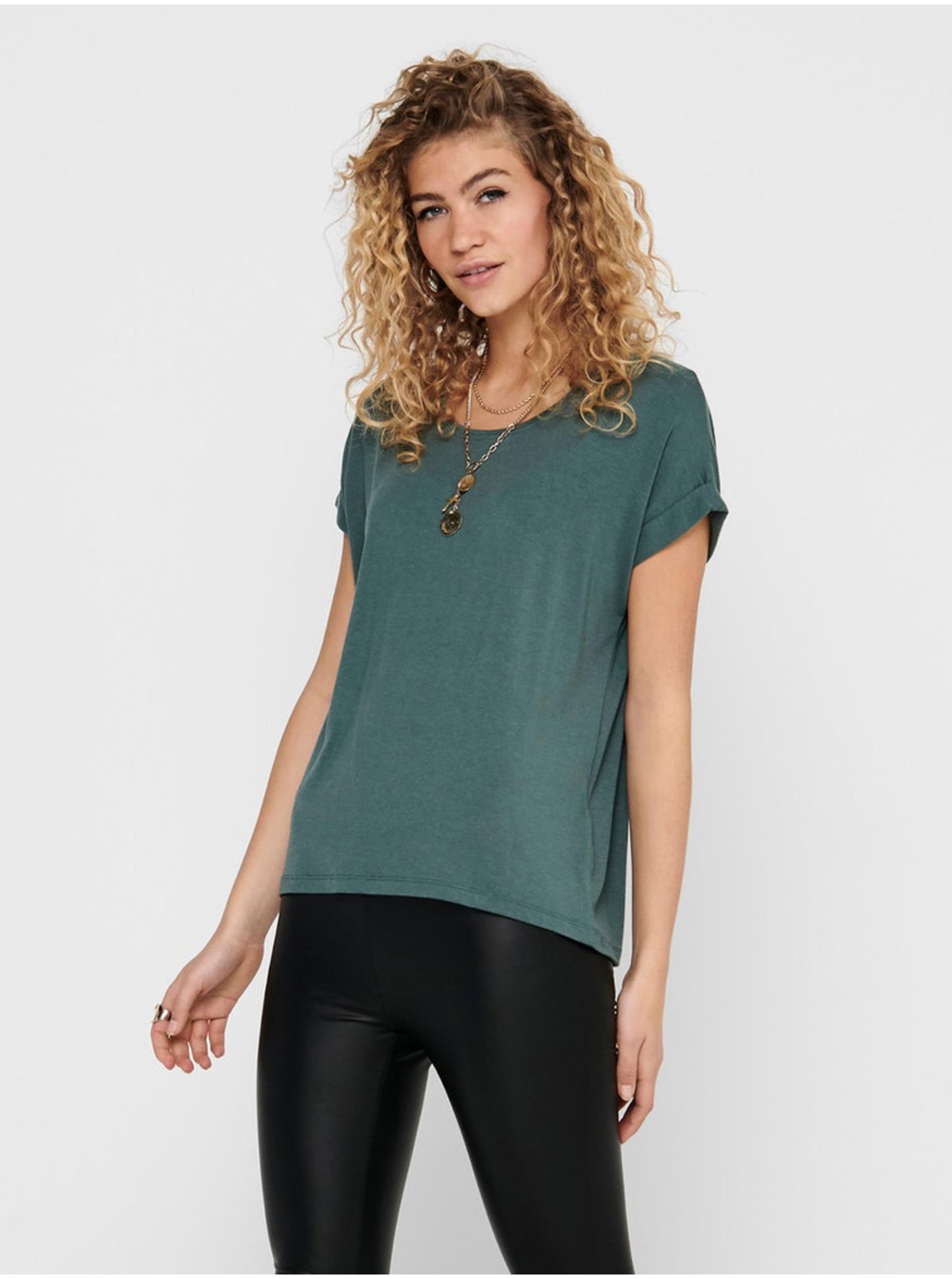 E-shop Tmavě zelené basic tričko ONLY Moster