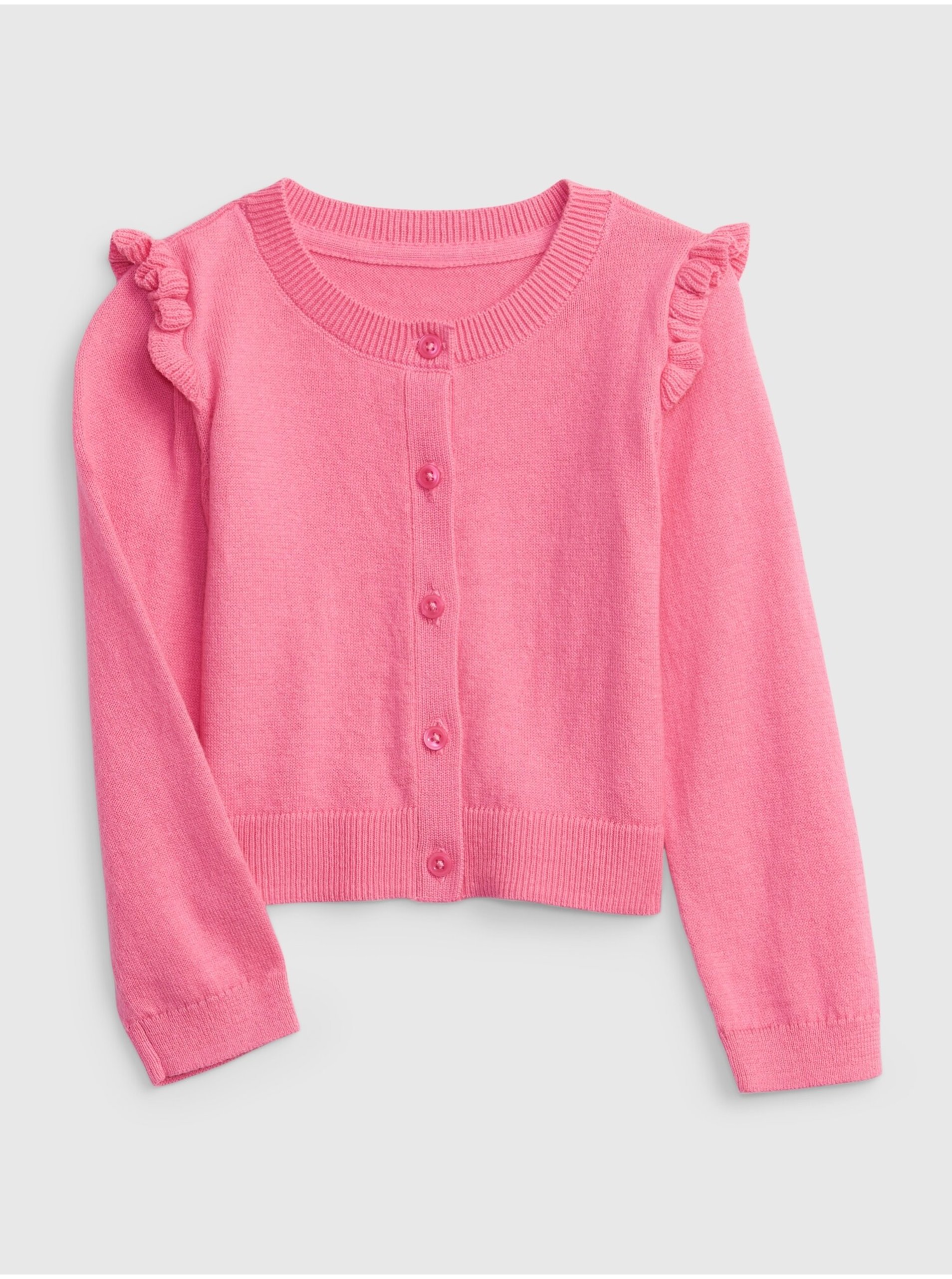 Lacno Ružový dievčenský sveter s volánikom GAP