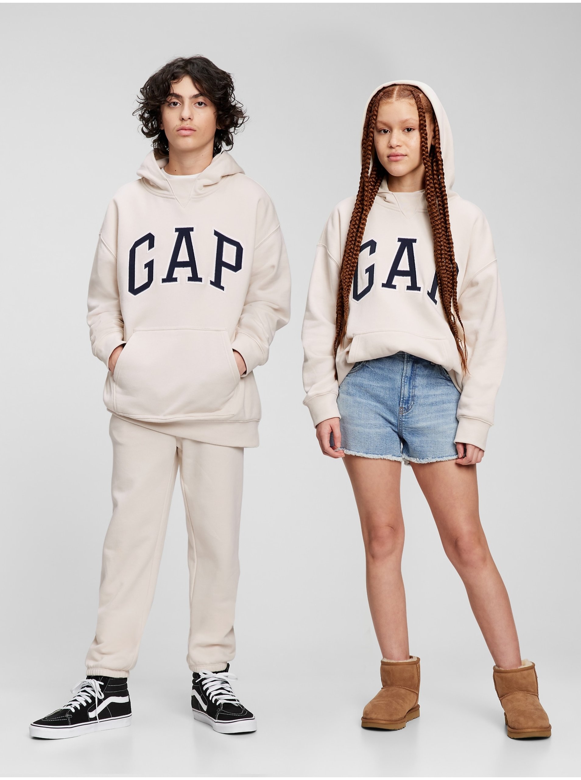Lacno Béžová mikina Teen Gap logo s kapucňou unisex