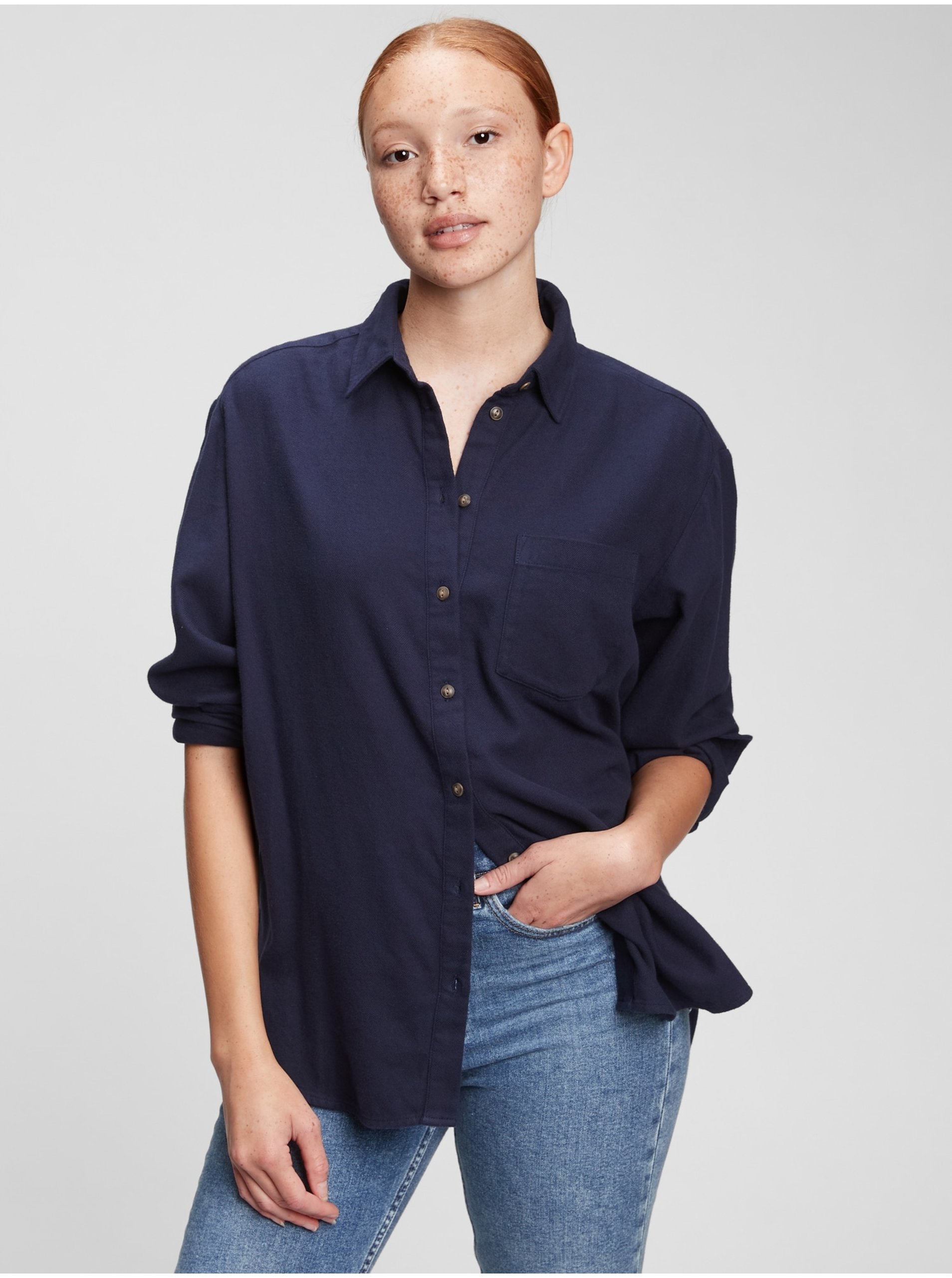 E-shop Modrá dámska košeľa flanelová oversized GAP