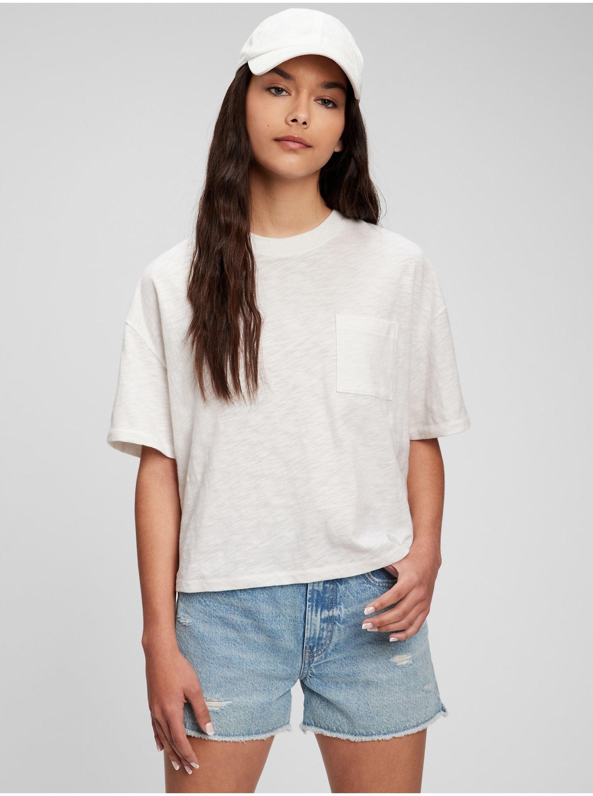 Lacno Smotanové dievčenské tričko Teen z organickej bavlny GAP