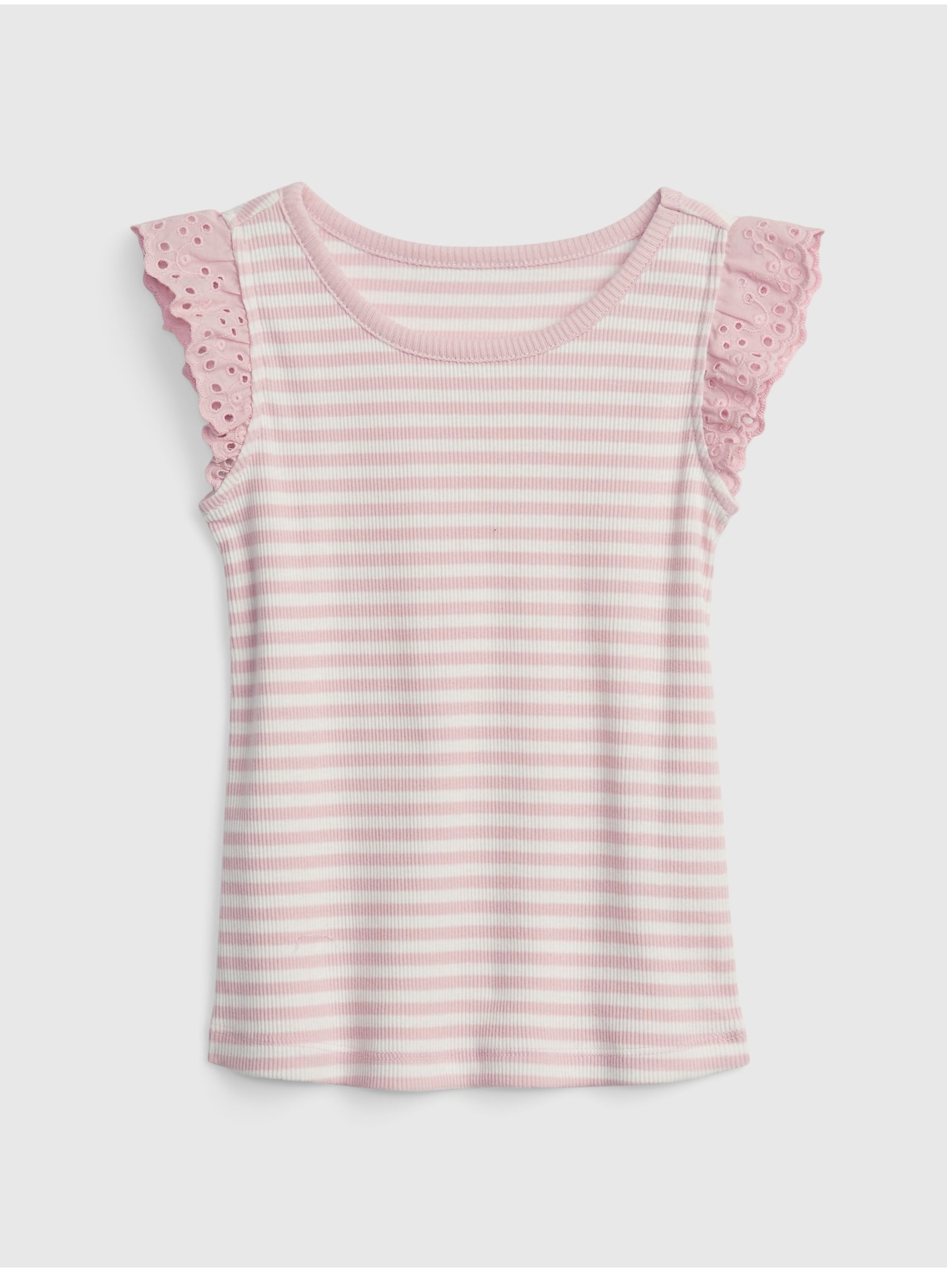 Lacno Ružové dievčenské tričko pruhované s volánikom GAP