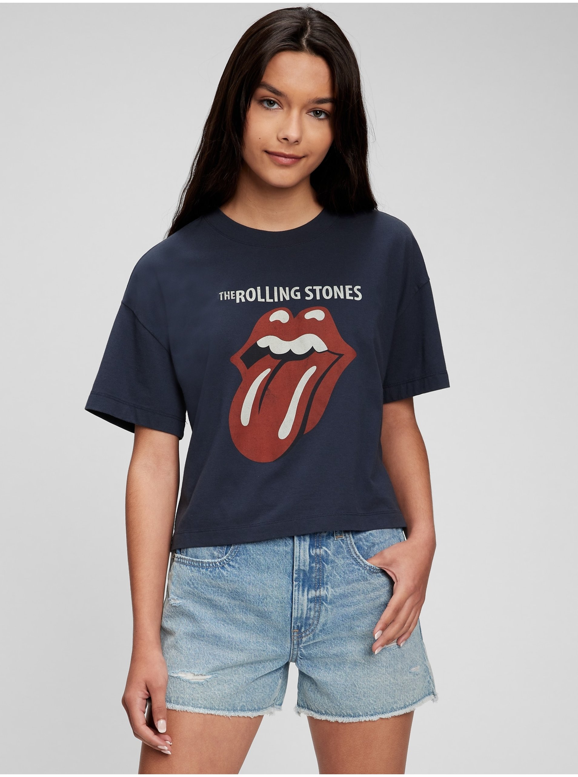 Lacno Tmavomodré dievčenské tričko GAP Teen The Rolling Stone