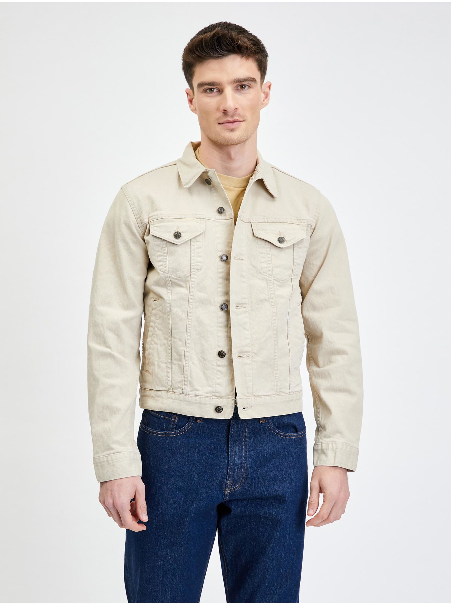 E-shop Béžová pánská džínová bunda sand khaki GAP