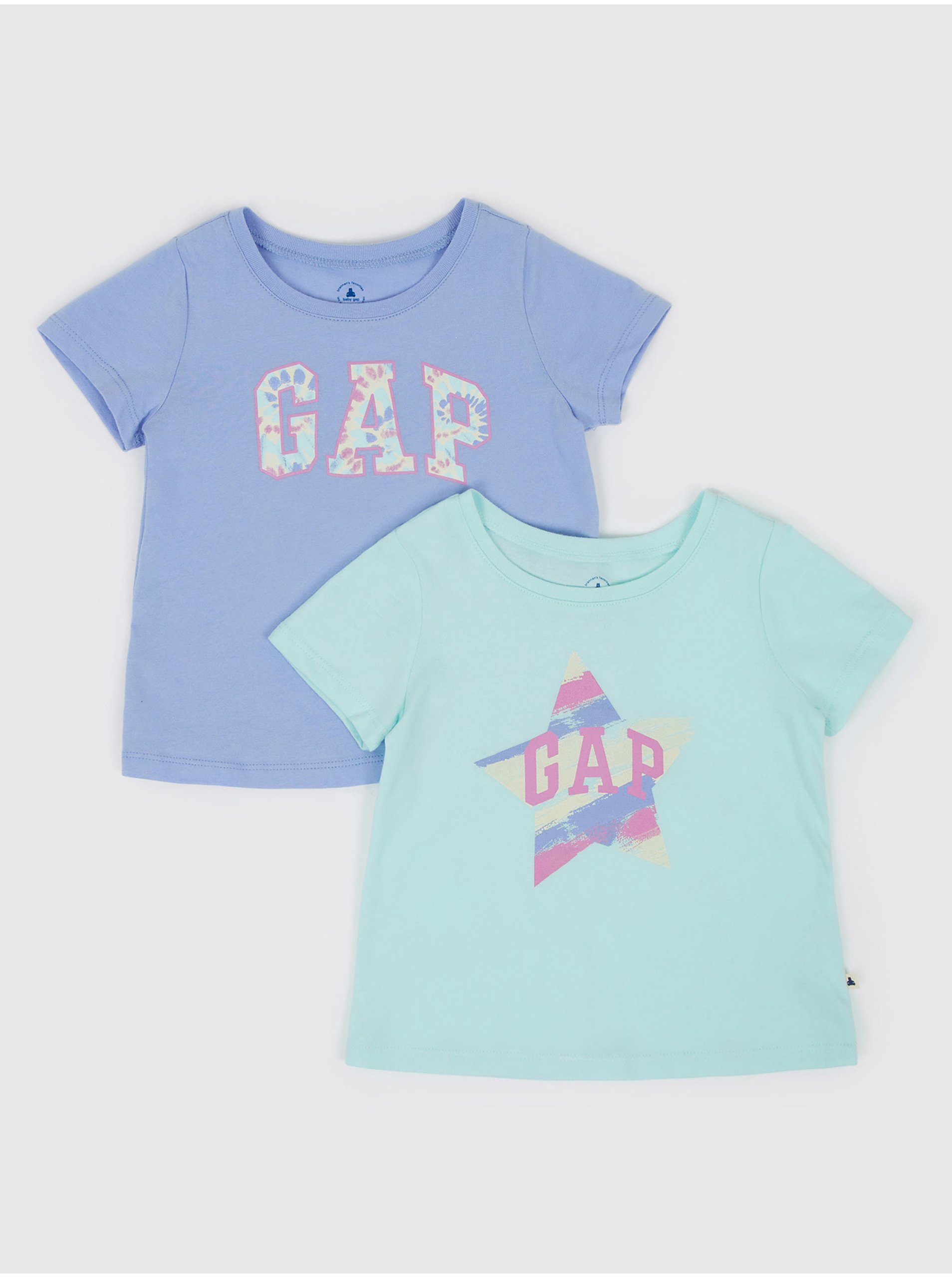Lacno Farebné dievčenské tričká logo GAP, 2ks