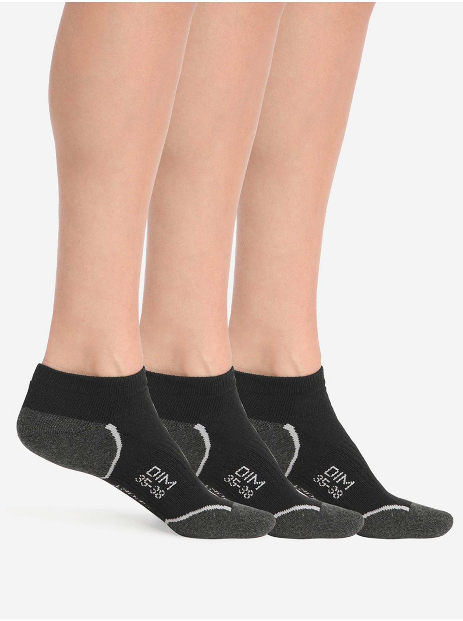 Levně Sada tří dámských sportovních ponožek v černé barvě Dim SPORT IN-SHOE 3x