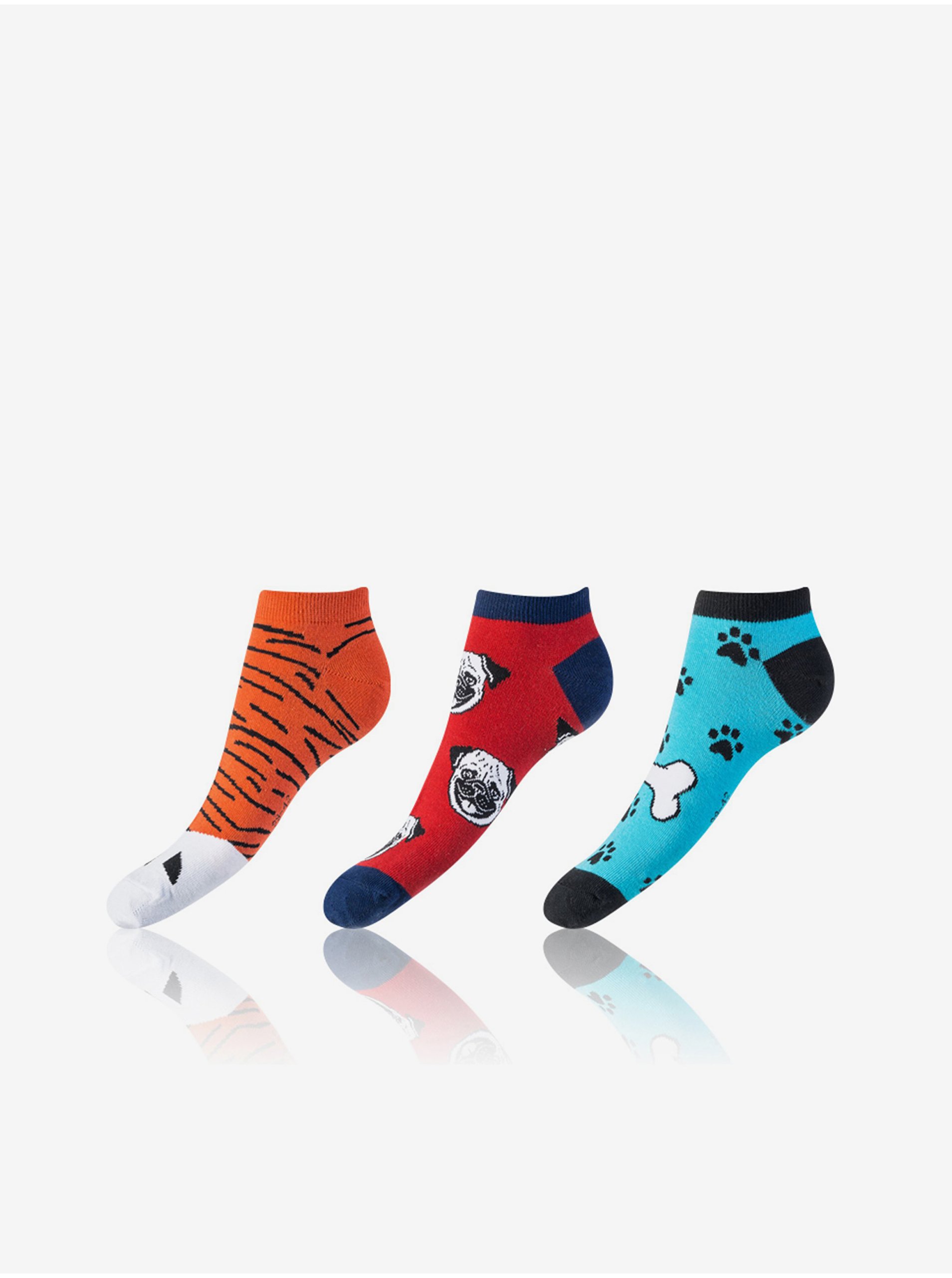 Levně Sada tří párů unisex vzorovaných ponožek v oranžové, červené a modré barvě Bellinda CRAZY IN-SHOE SOCKS 3x