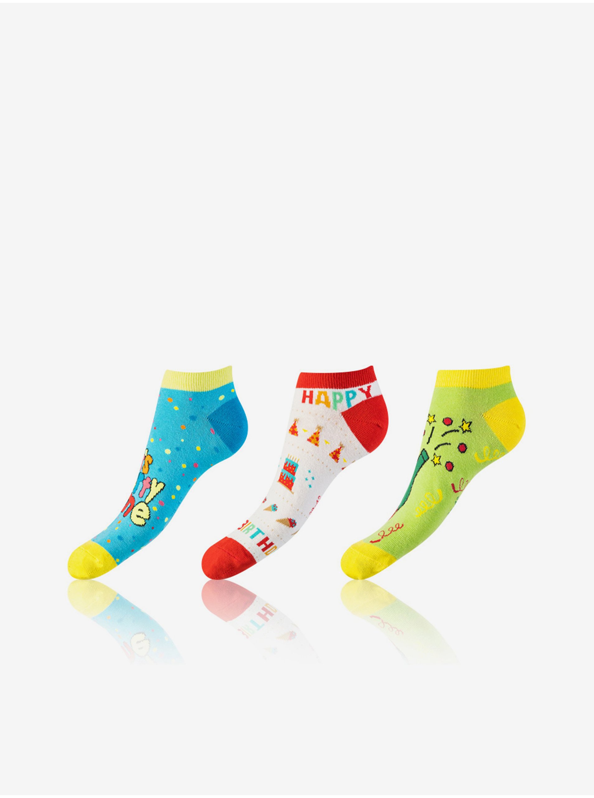 Levně Sada tří unisex vzorovaných ponožek v modré, červené a zelené barvě Bellinda CRAZY IN-SHOE SOCKS 3x