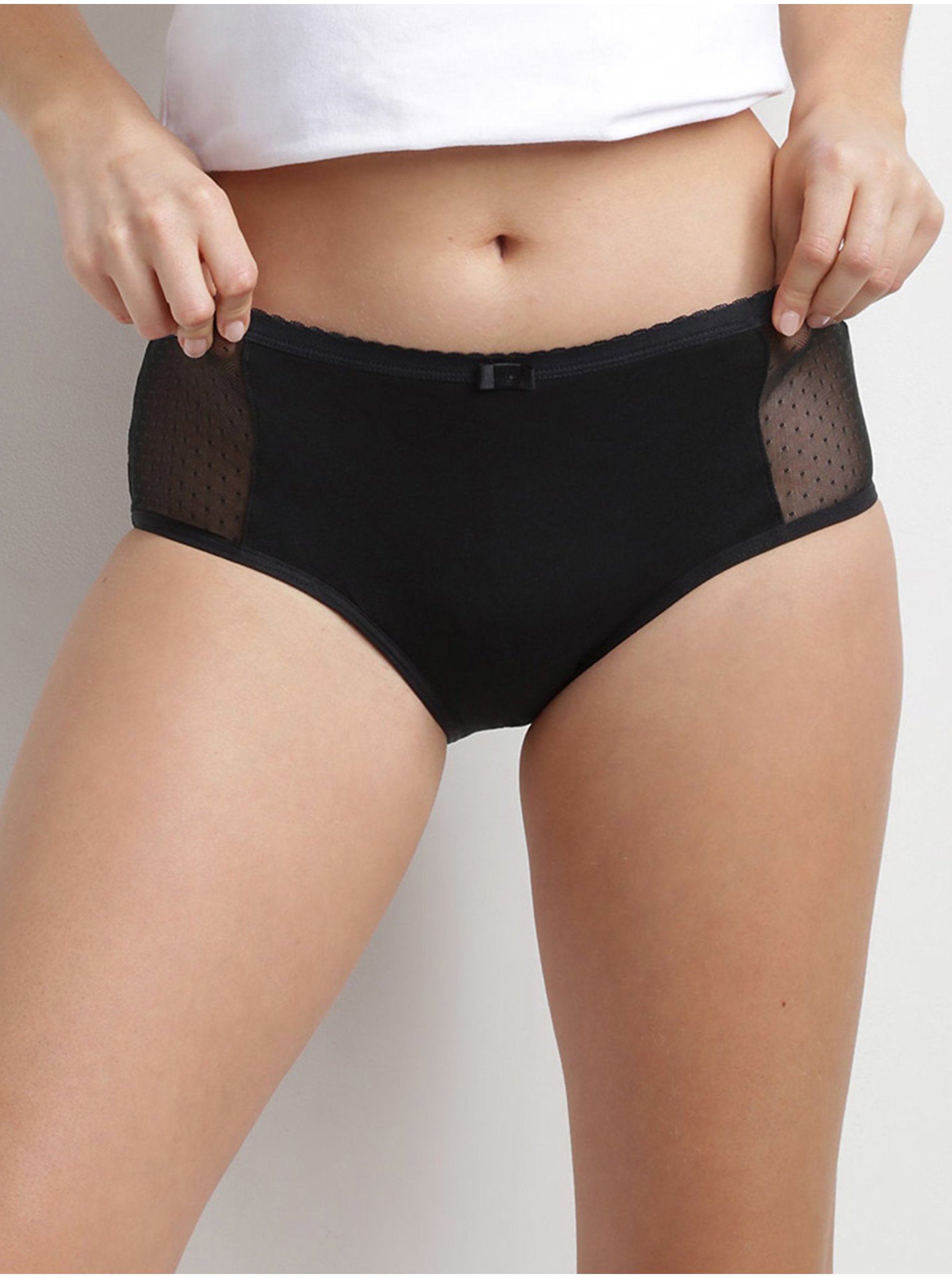 Levně Černé menstruační kalhotky s krajkovým detailem Dim MENSTRUAL LACE BOXER