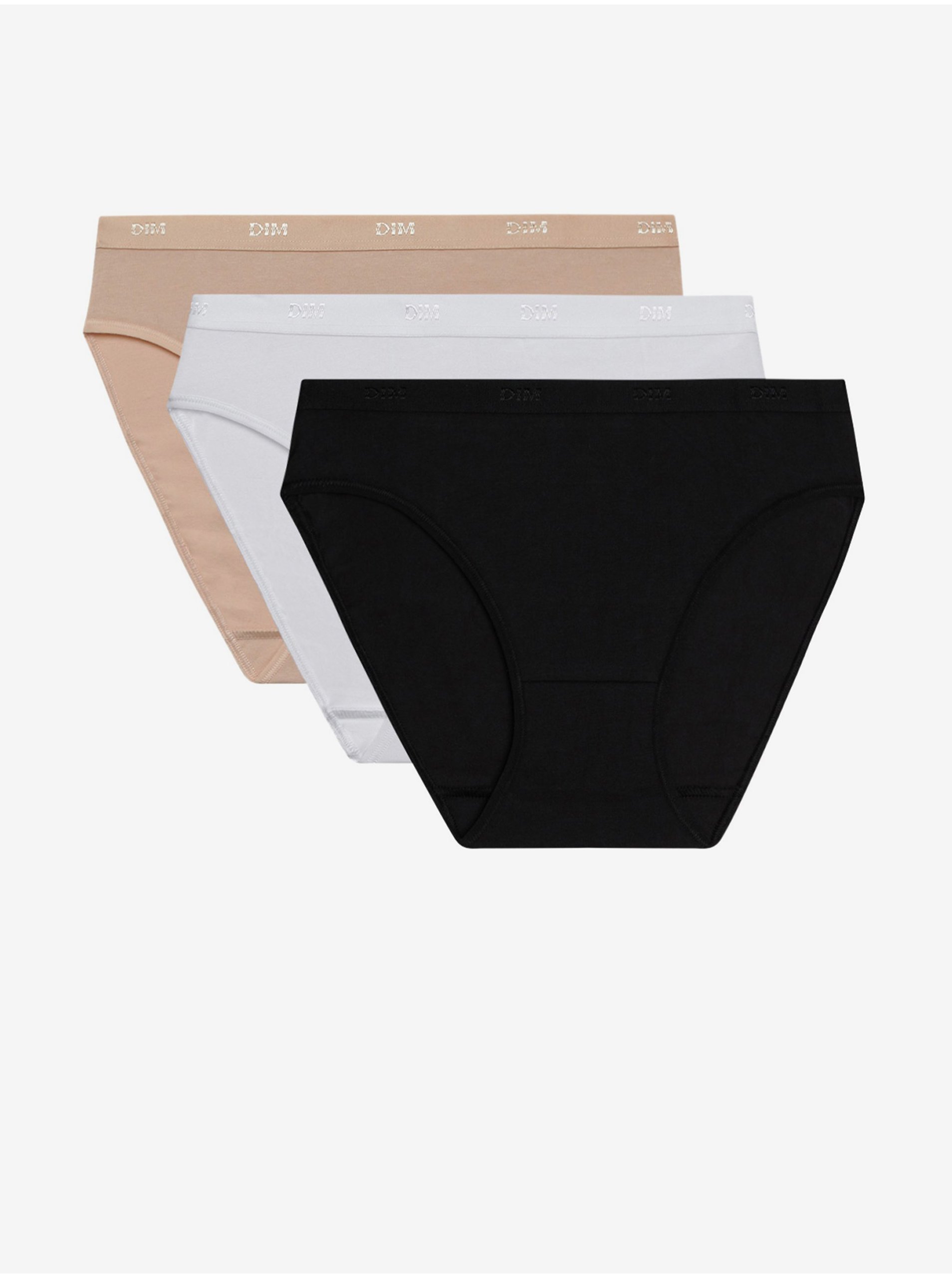 E-shop Sada tří dámských kalhotek v bílé, černé a tělové barvě Dim ECO LES POCKETS SLIP