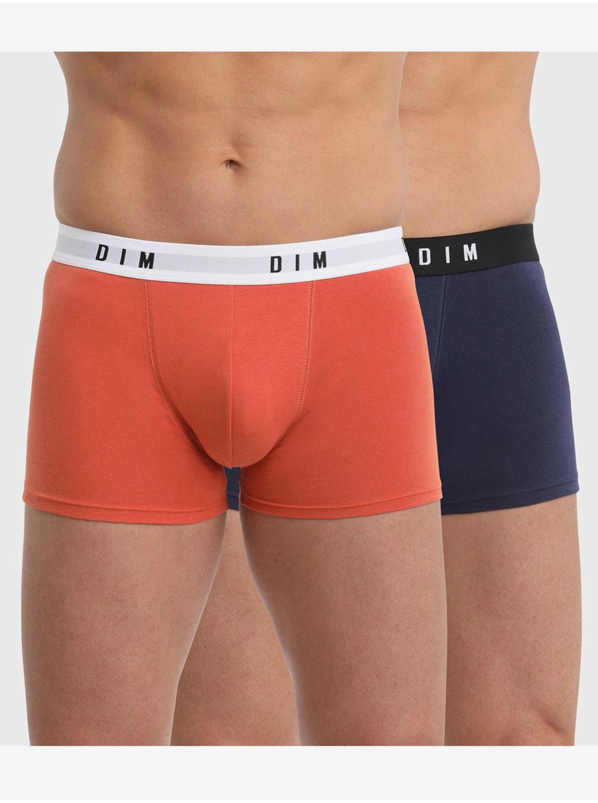 E-shop Sada dvoch pánskych boxeriek v oranžovej a tmavomodrej farbe Dim BOXER ORIGINAL 2x