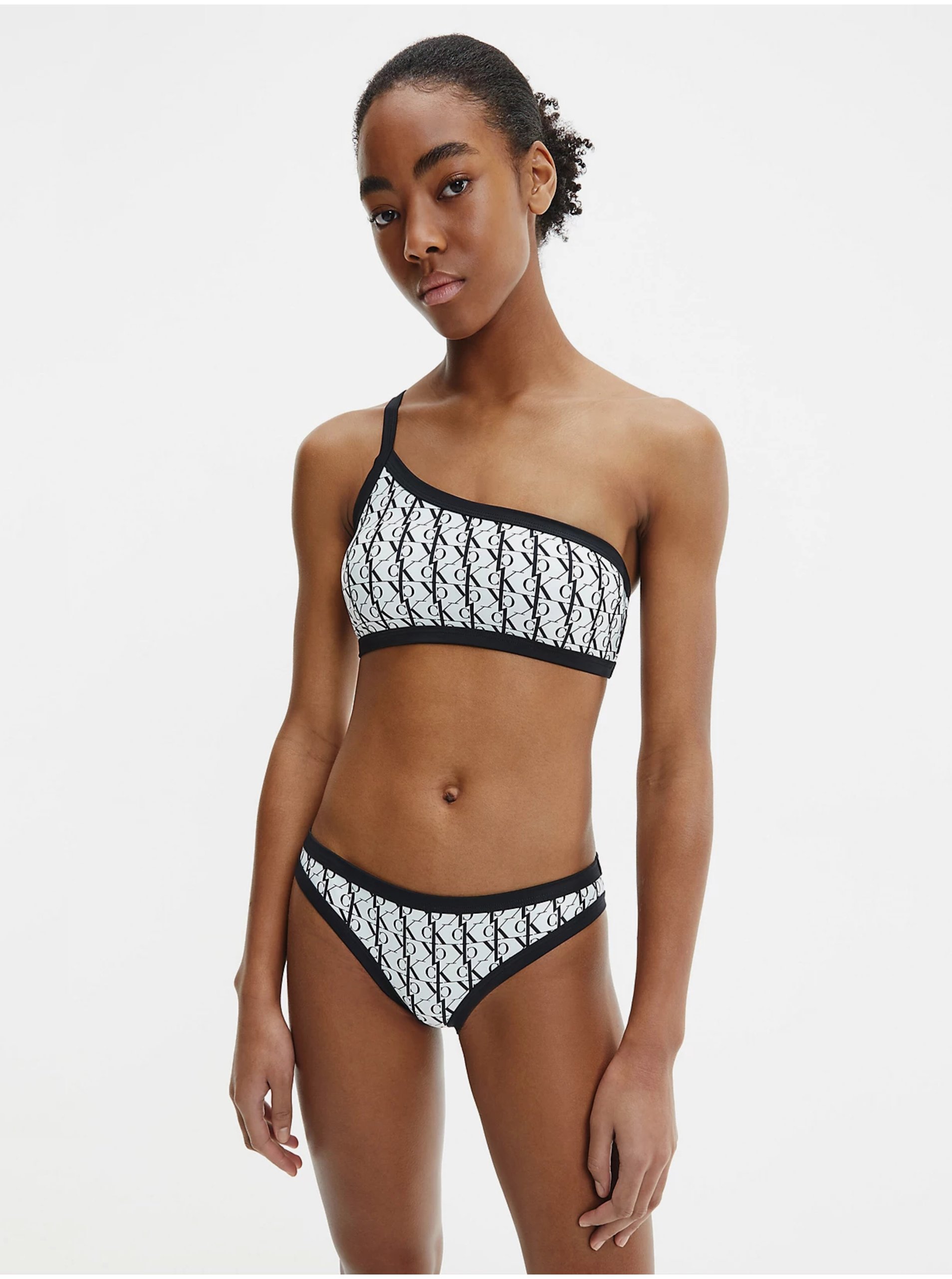 Levně Černo-bílý dámský vzorovaný spodní díl plavek Calvin Klein Underwear