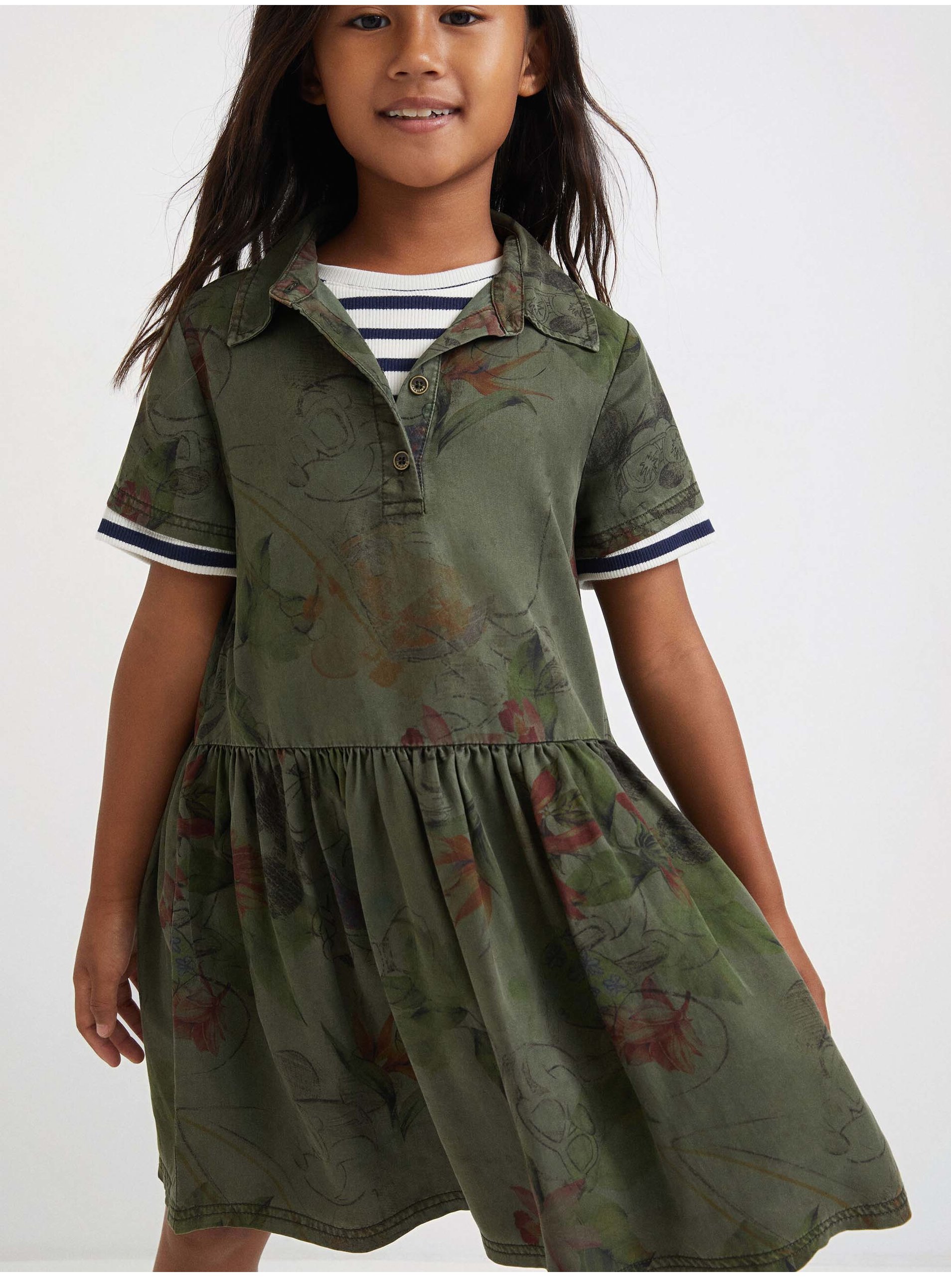 E-shop Khaki holčičí vzorované šaty Desigual Mickey Camo Flower