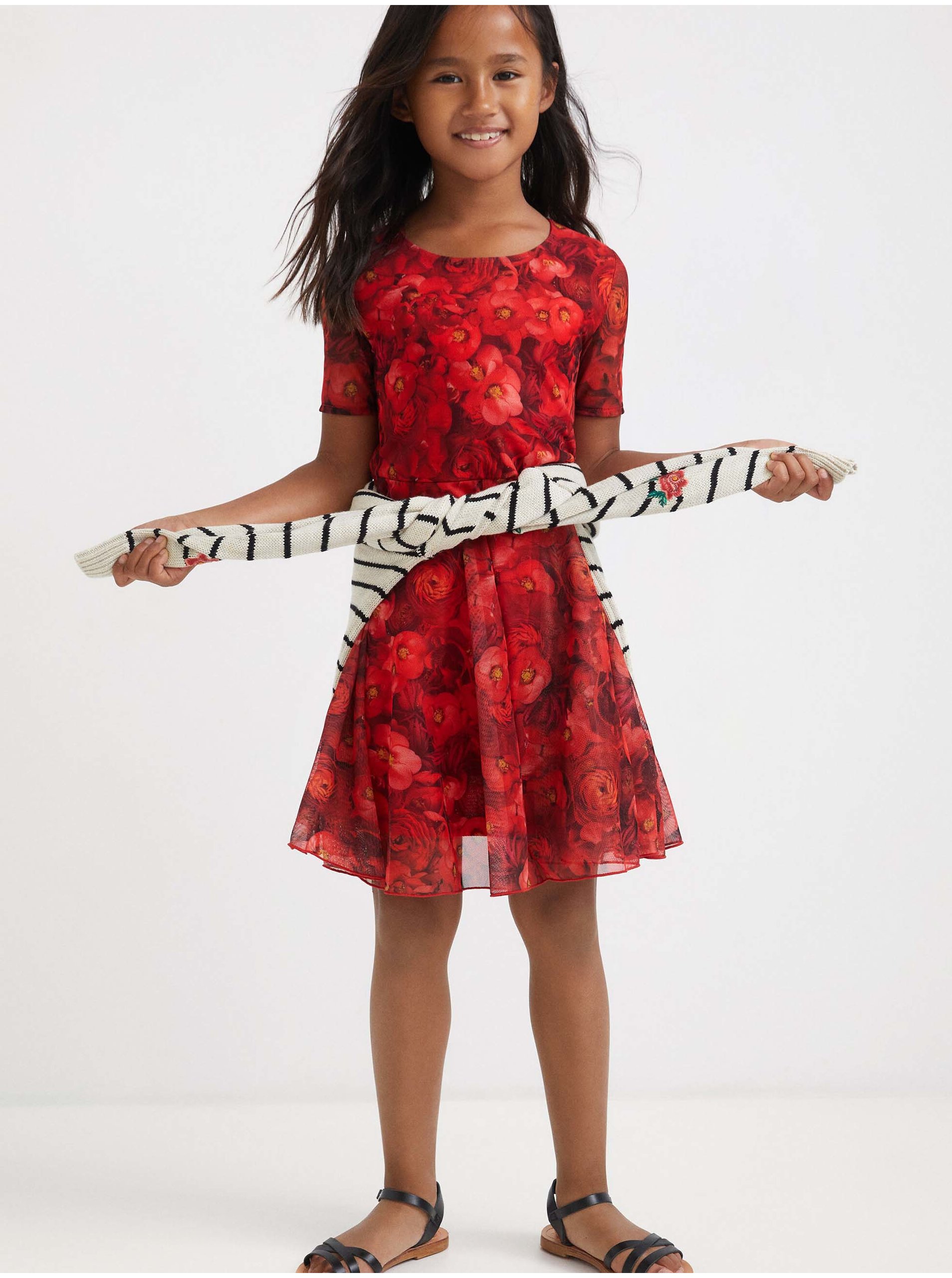 Lacno Červené dievčenské kvetované šaty Desigual Aina