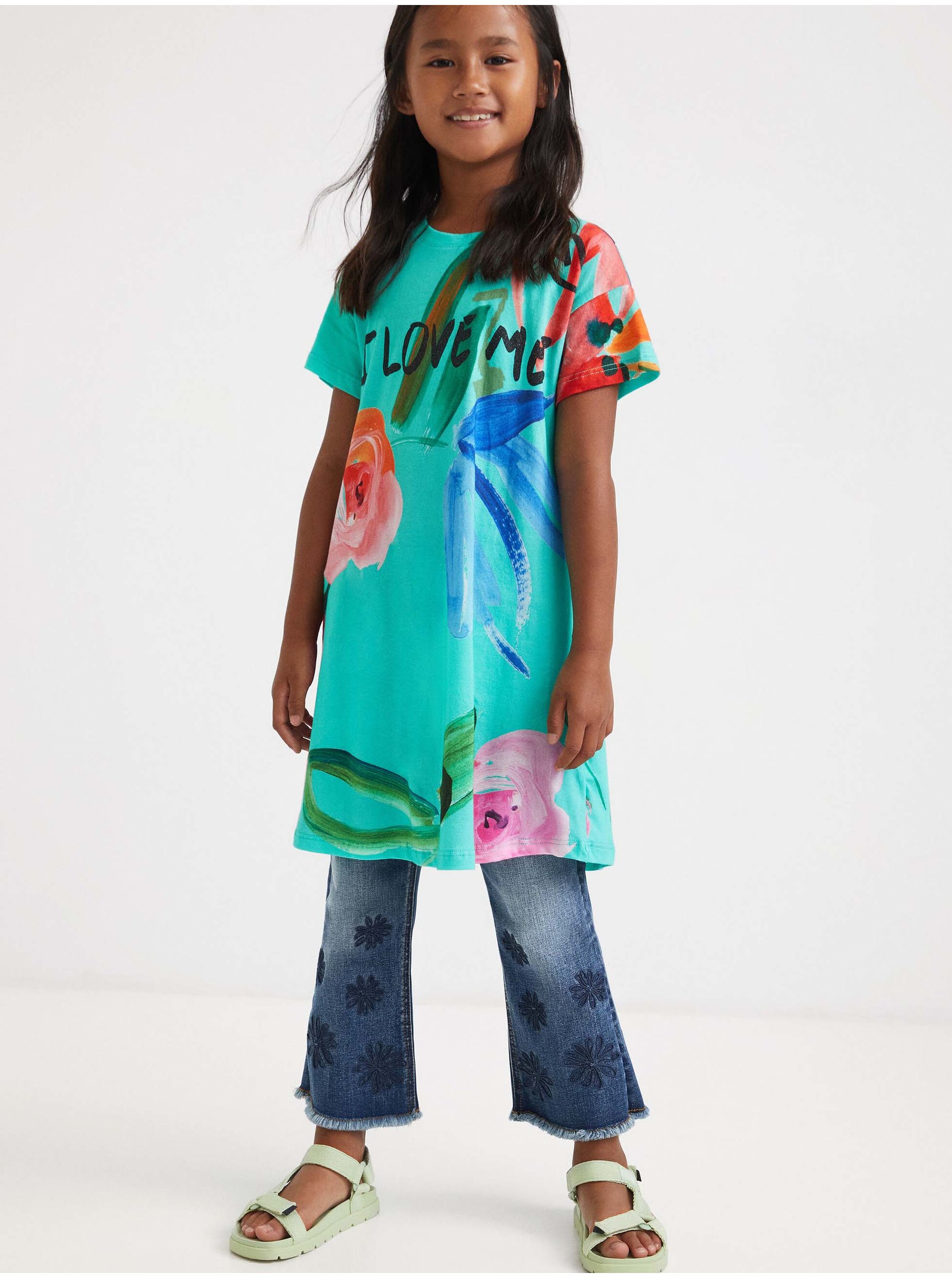 E-shop Tyrkysové holčičí květované šaty Desigual Cloe
