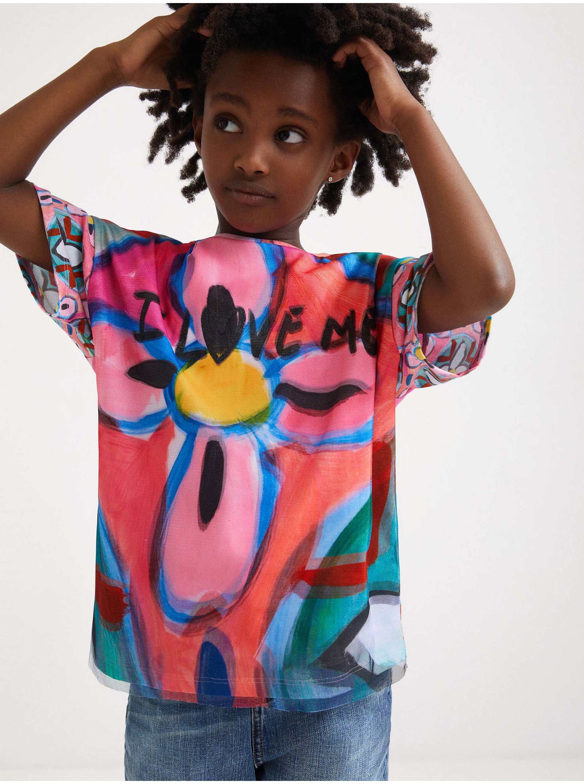 Levně Růžové holčičí vzorované tričko Desigual Cloe