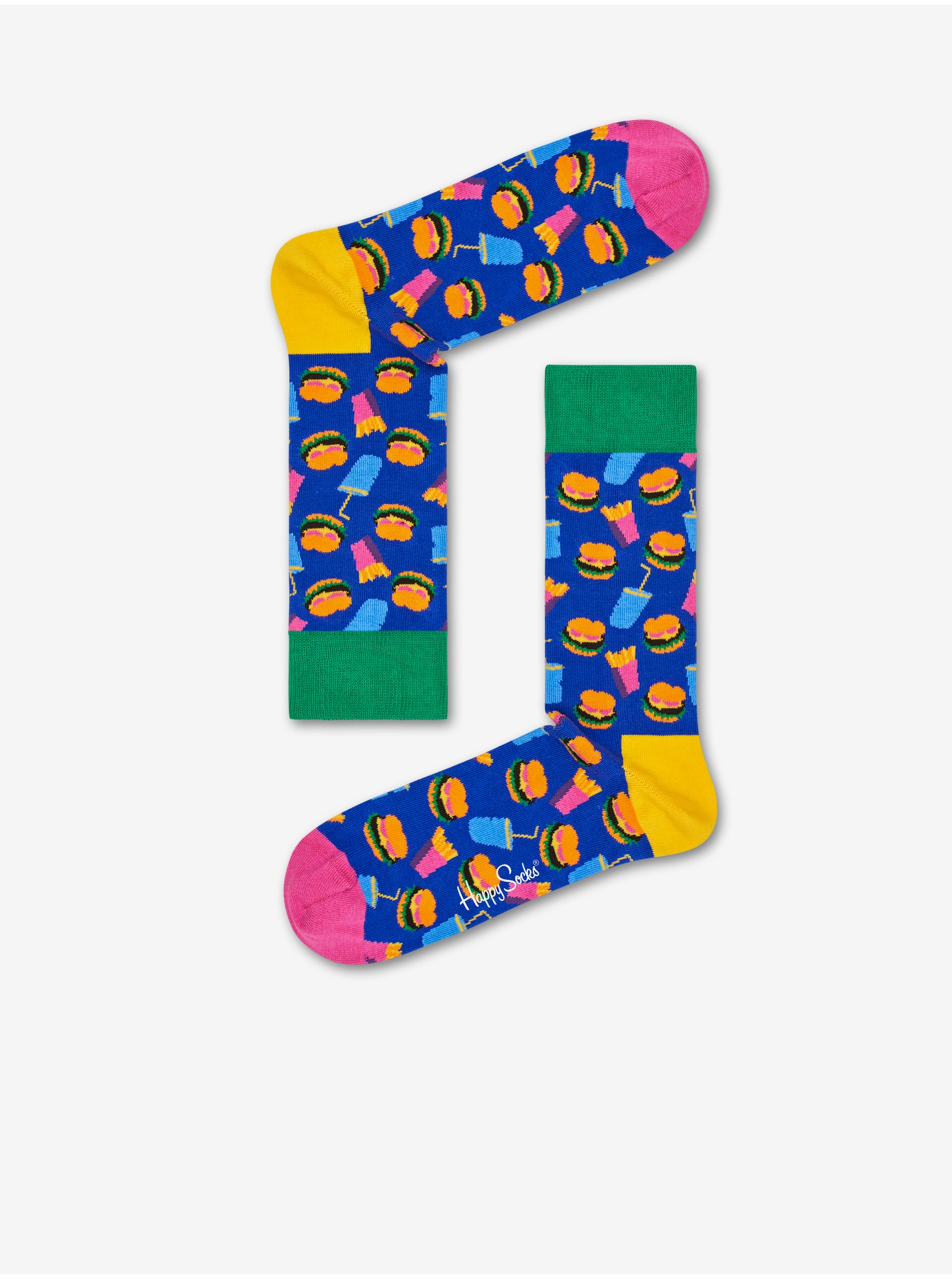 Levně Modré vzorované ponožky Happy Socks Hamburger