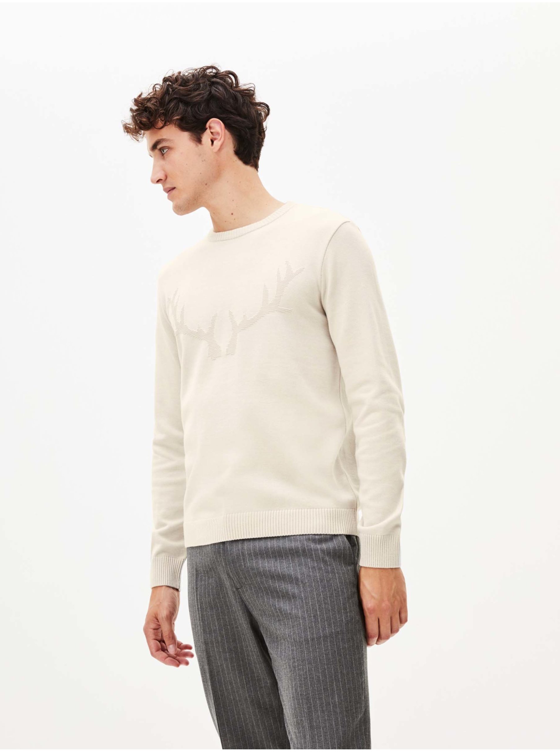 E-shop Krémový pánský svetr s motivem Celio Apemas