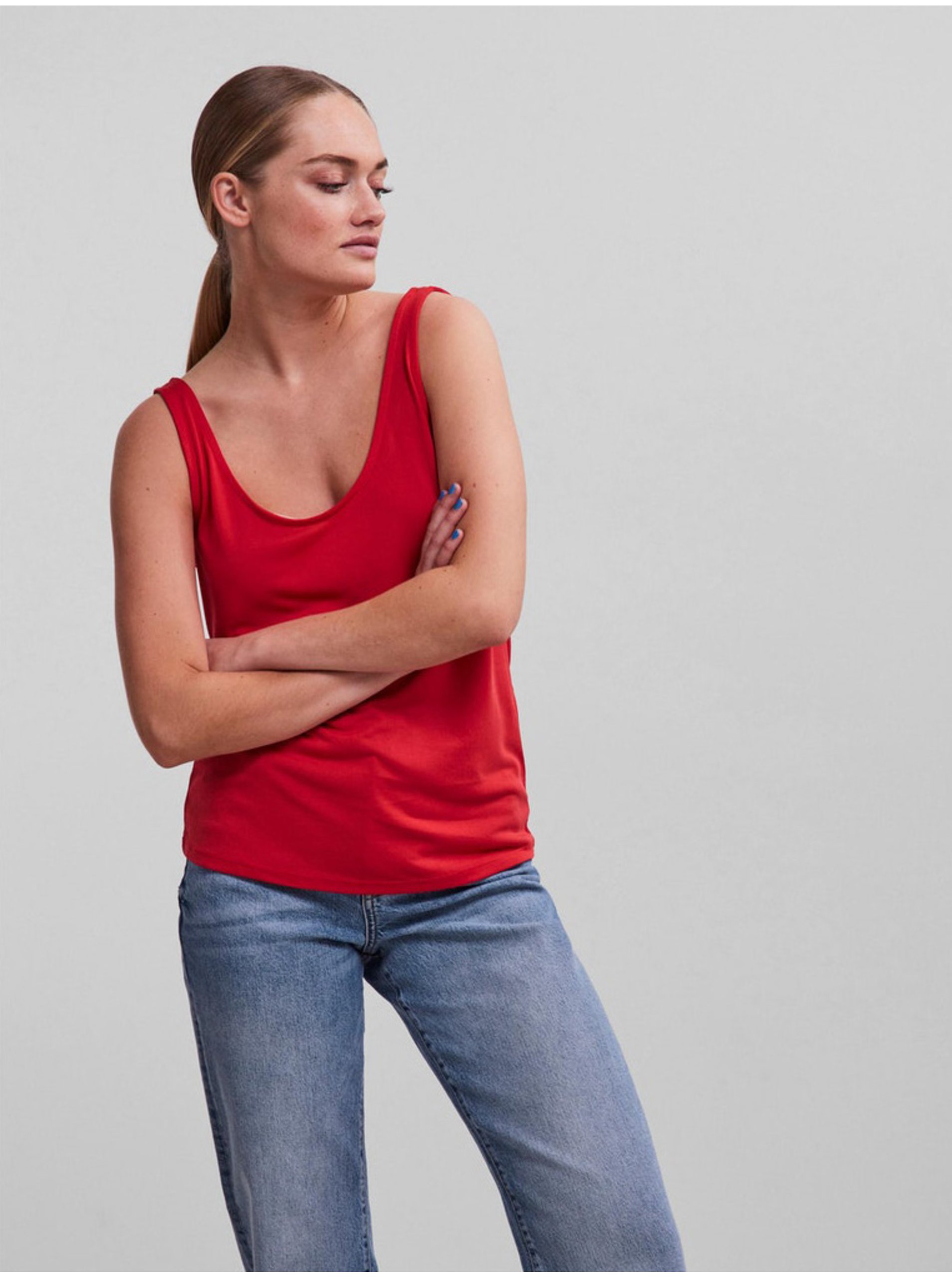 Lacno Topy a tričká pre ženy Pieces - červená