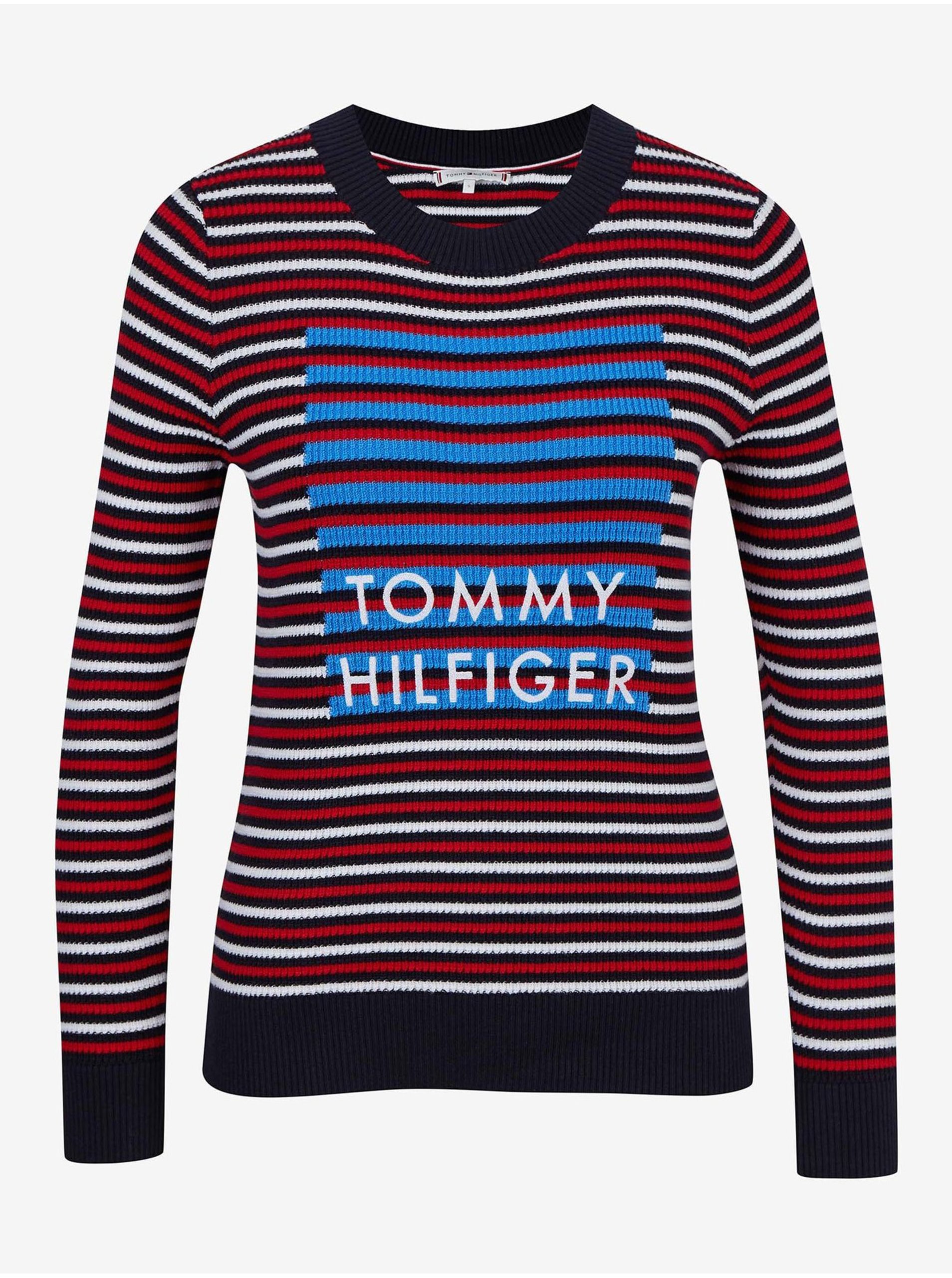 E-shop Tmavě modrý dámský pruhovaný svetr Tommy Hilfiger