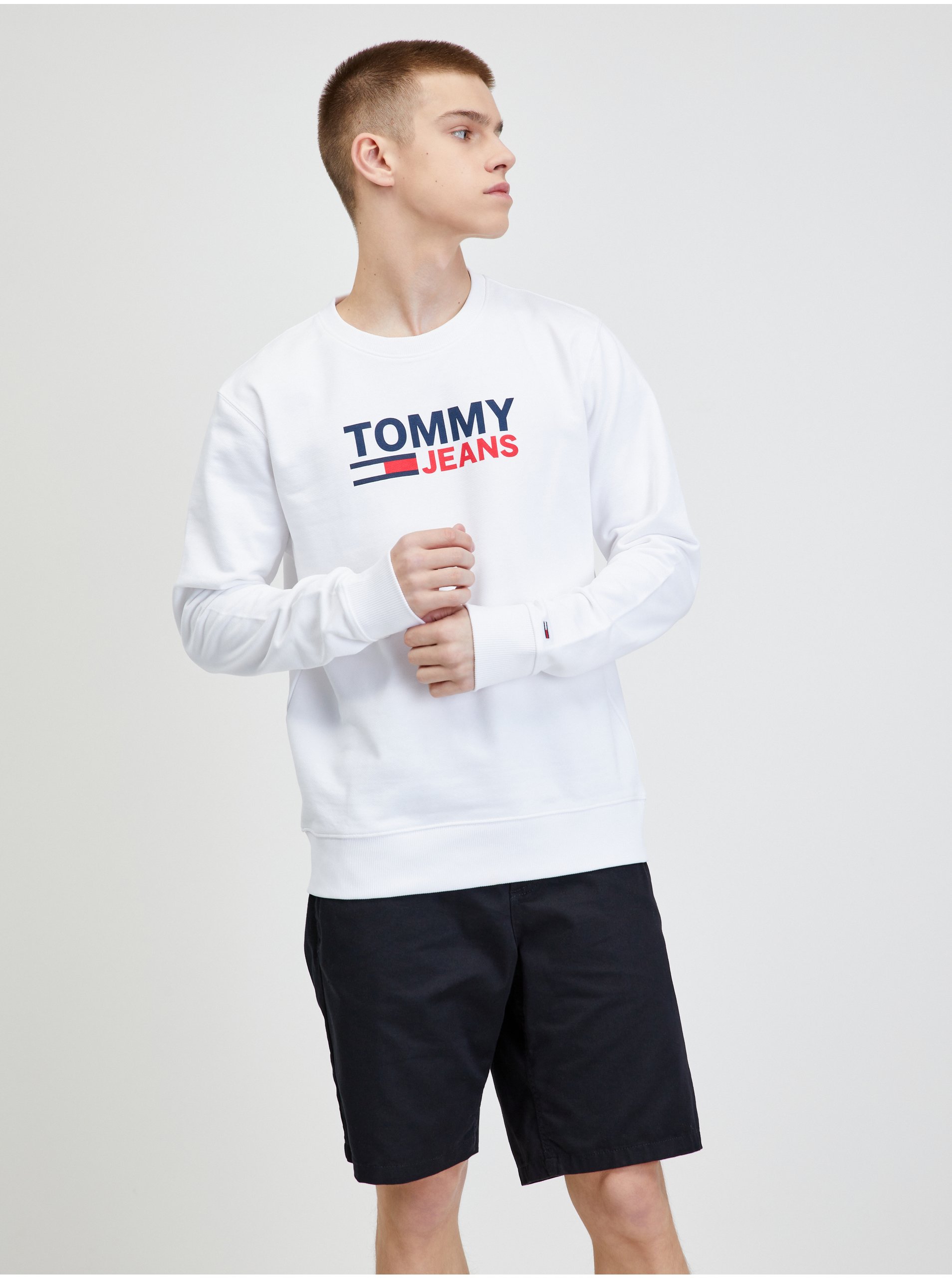 Lacno Biela pánska mikina Tommy Jeans