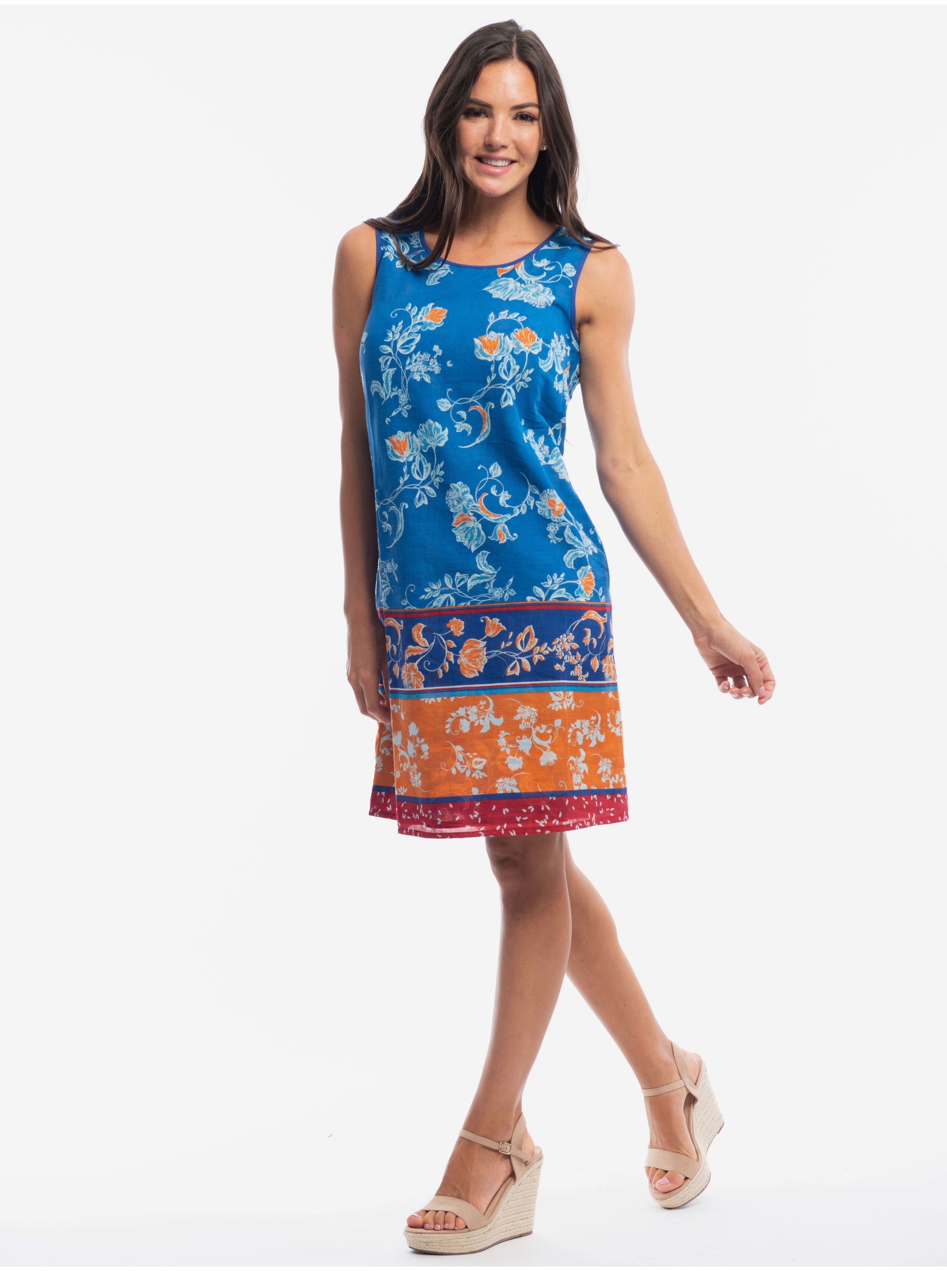Levně Modré dámské vzorované oboustranné šaty Orientique La Ponche