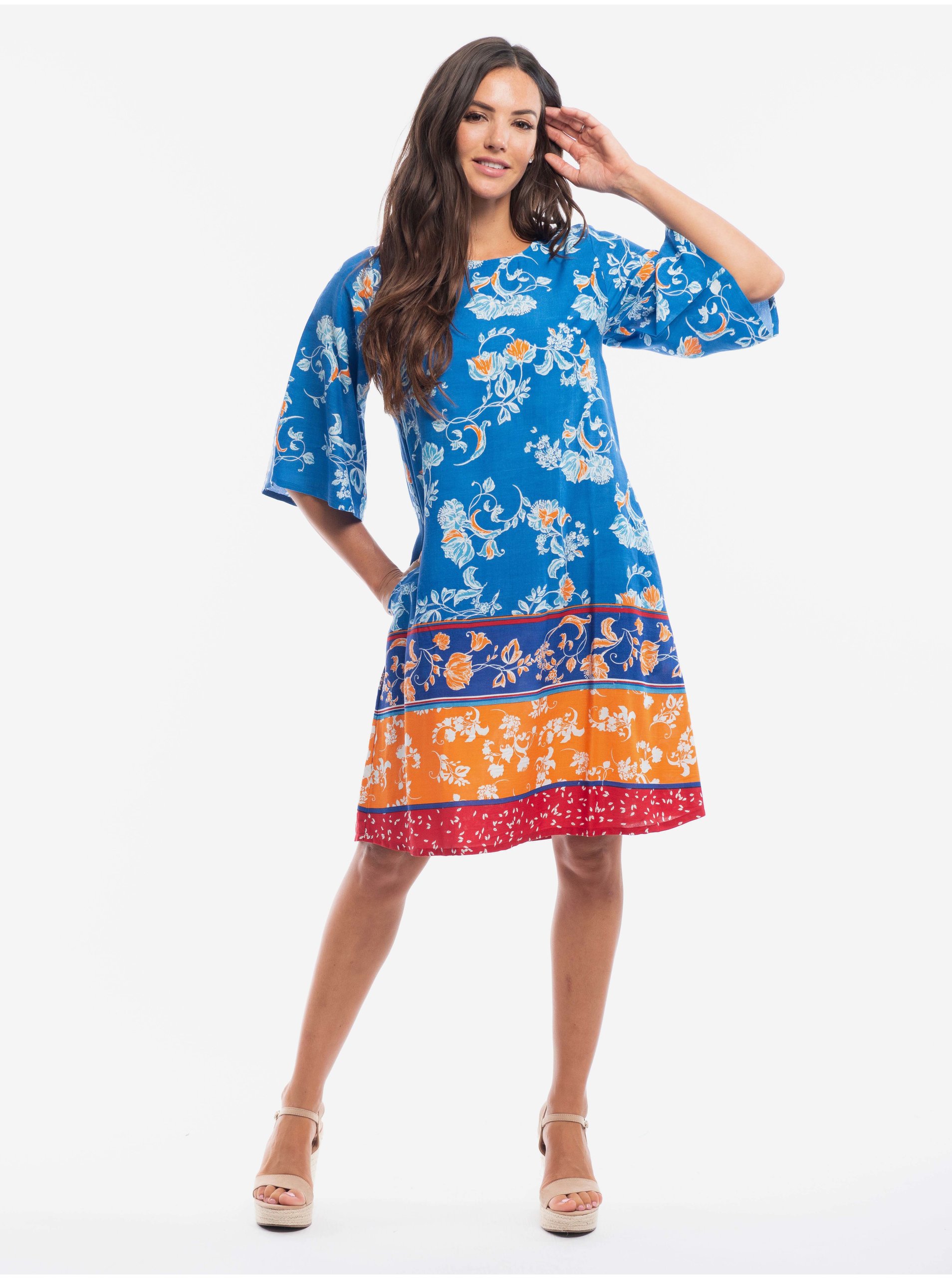 Levně Modré dámské vzorované šaty Orientique La Ponche