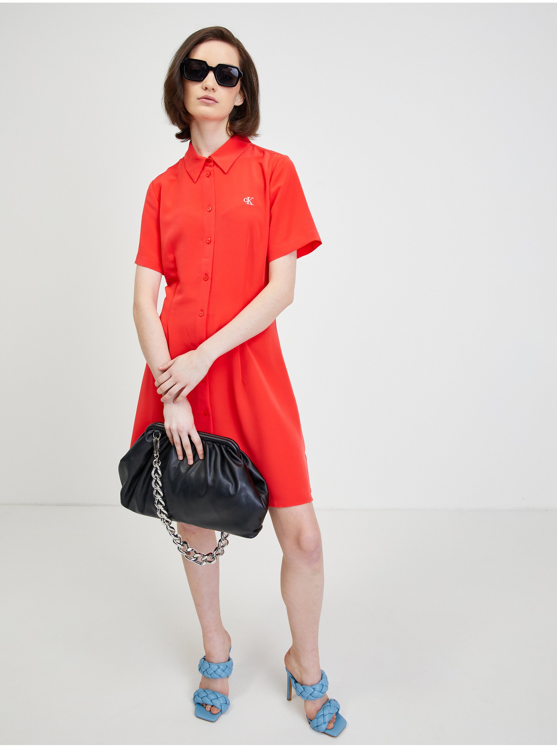 E-shop Červené košeľové šaty Calvin Klein Jeans