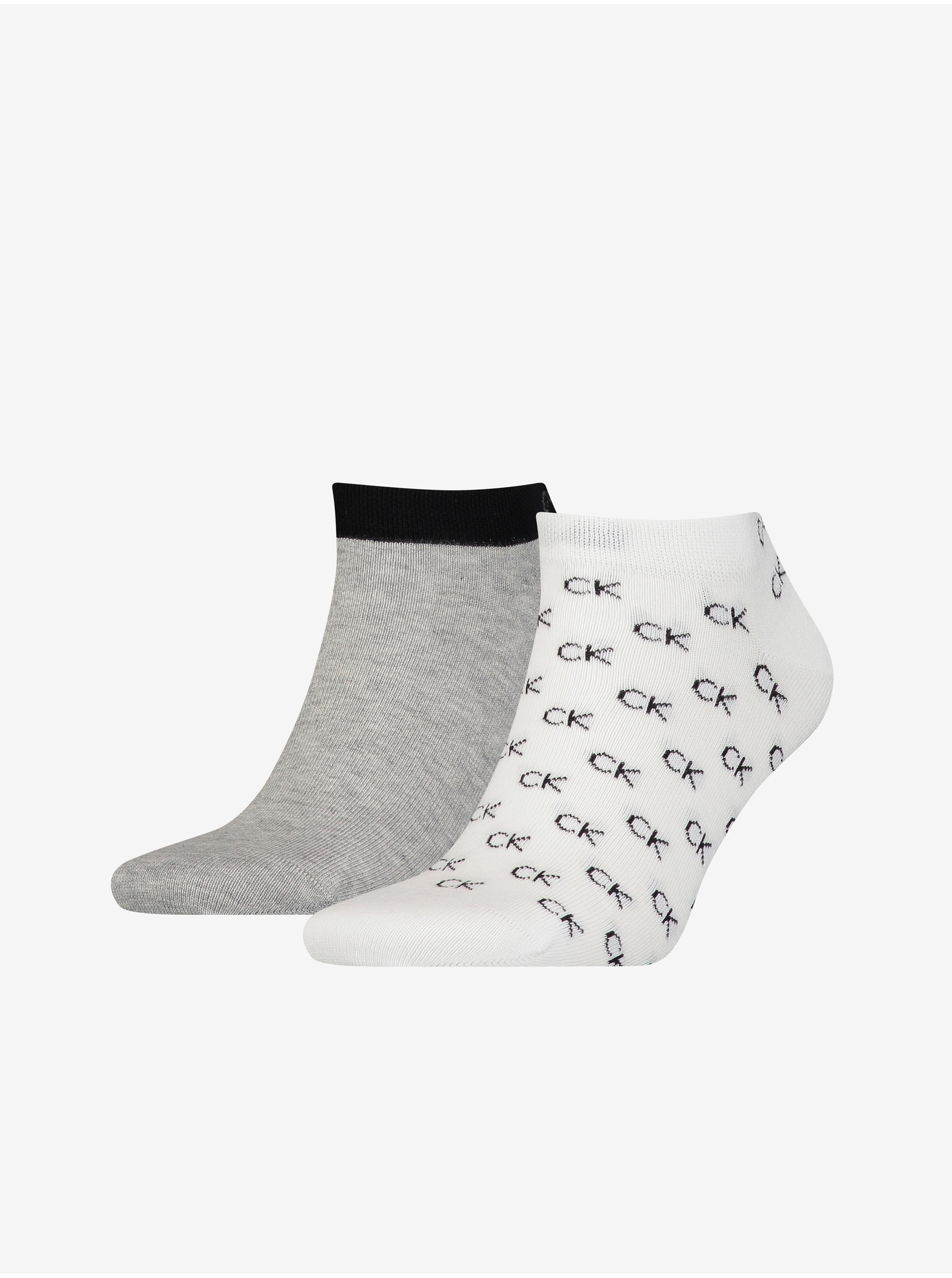 Levně Sada dvou párů pánských vzorovaných ponožek v šedé a bílé barvě Calvin Klein Underwear