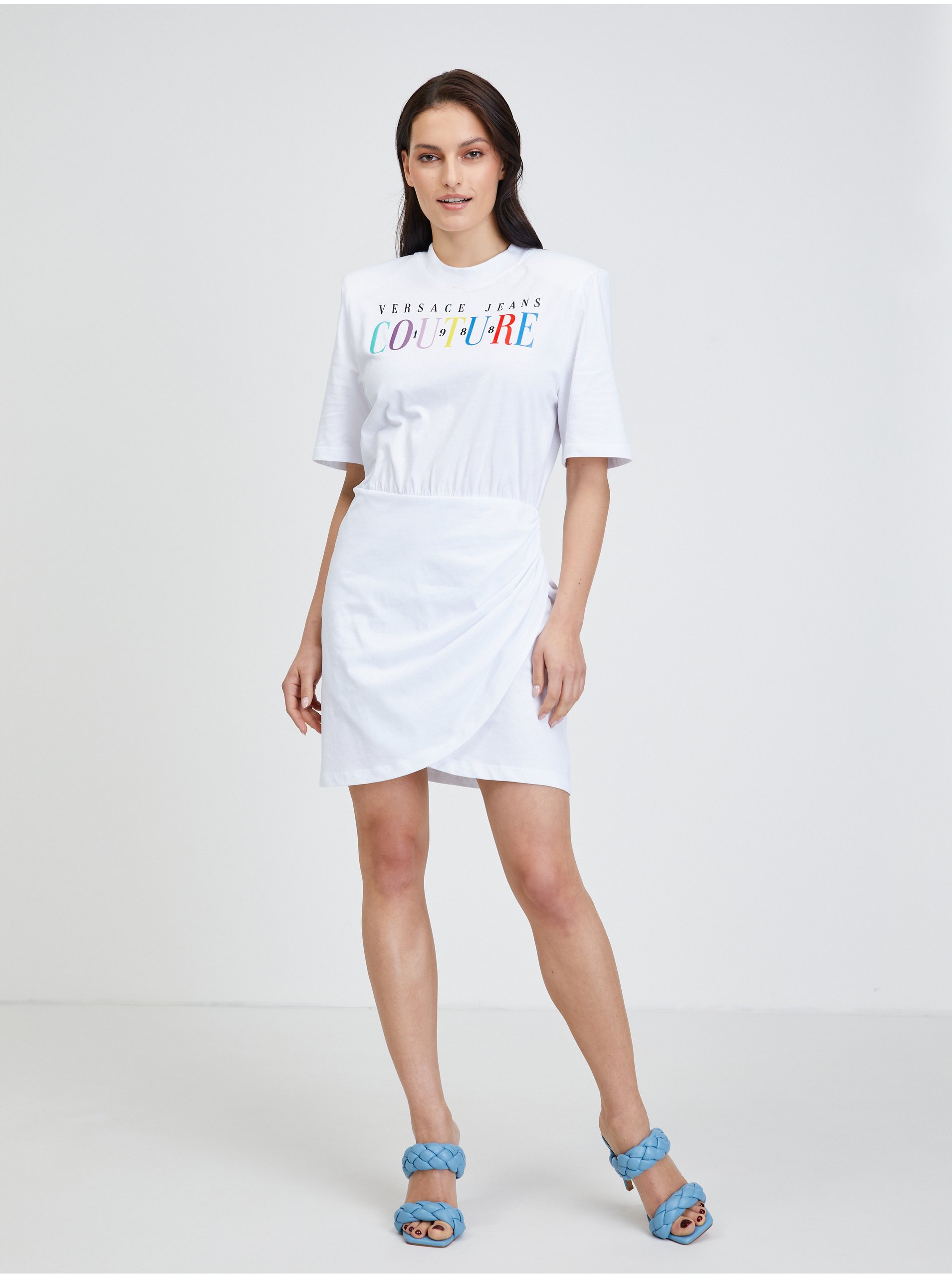 Levně Bílé šaty Versace Jeans Couture Rainbow
