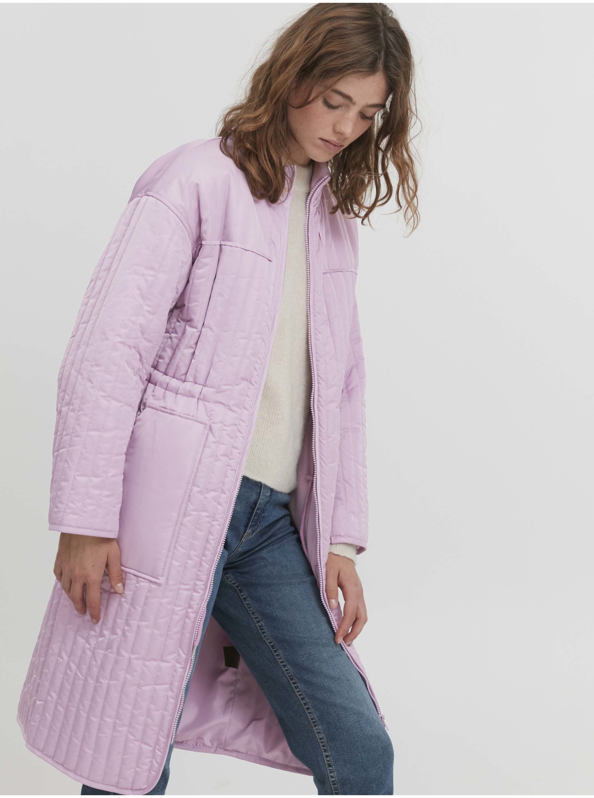 E-shop Světle fialový dámský prošívaný kabát ICHI