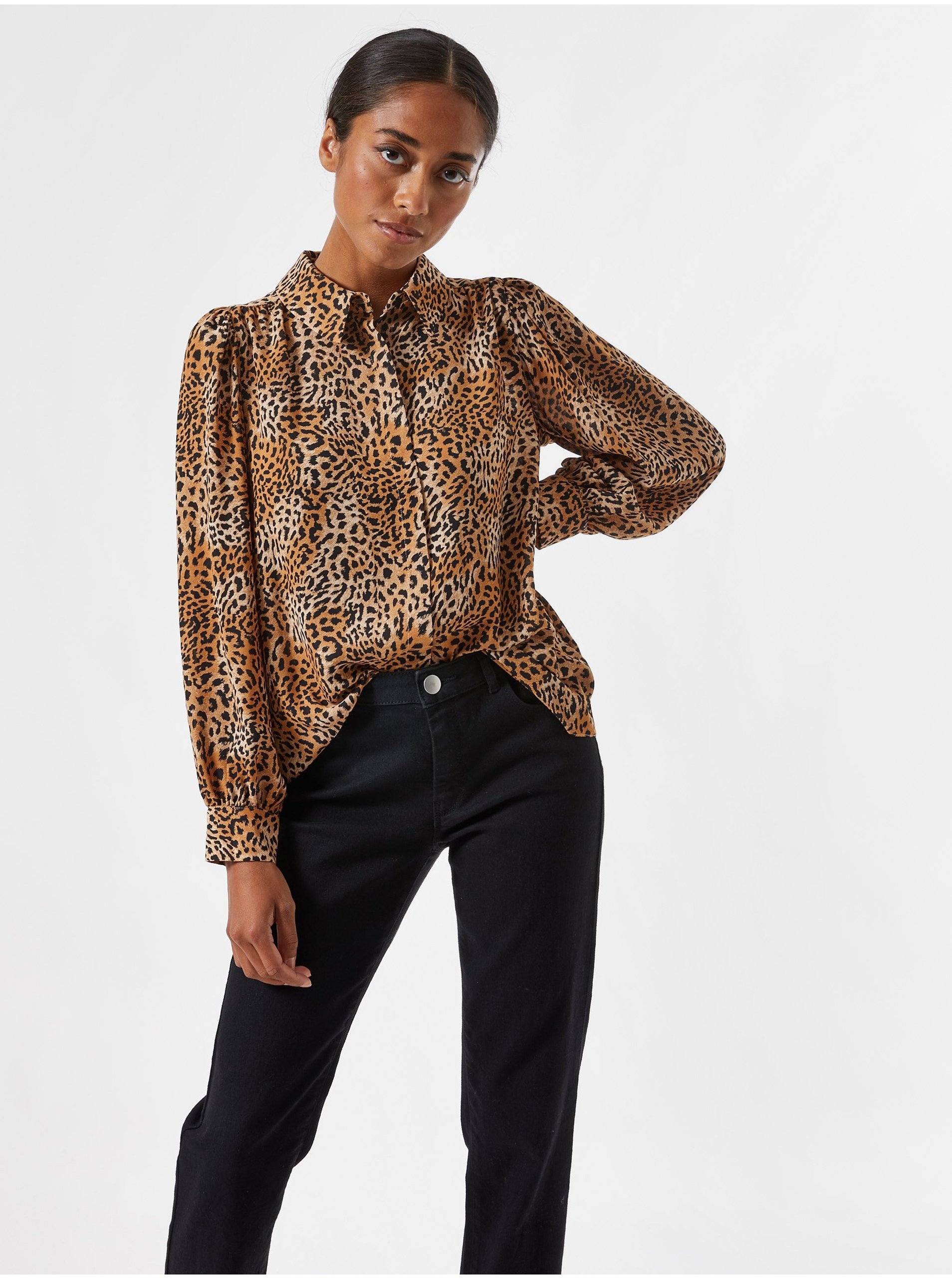 E-shop Hnedá blúzka s leopardím vzorom Dorothy Perkins Petite