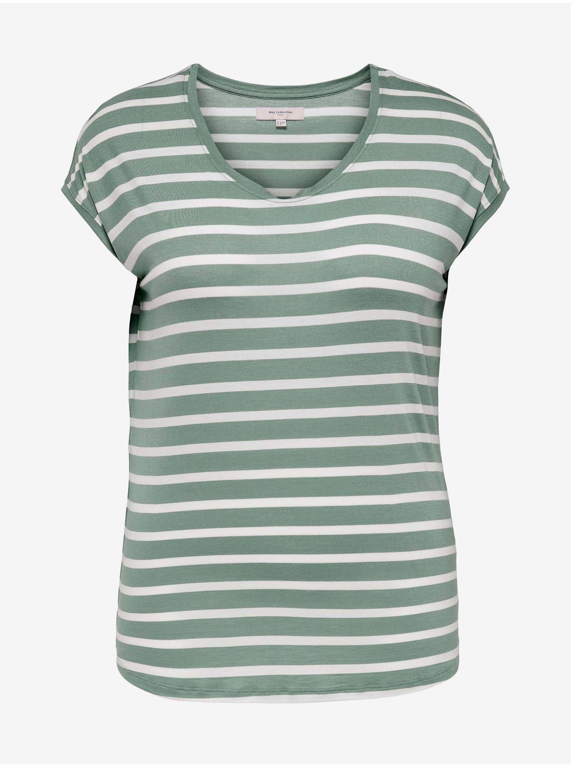 Levně Bílo-zelené pruhované tričko ONLY CARMAKOMA Wilma